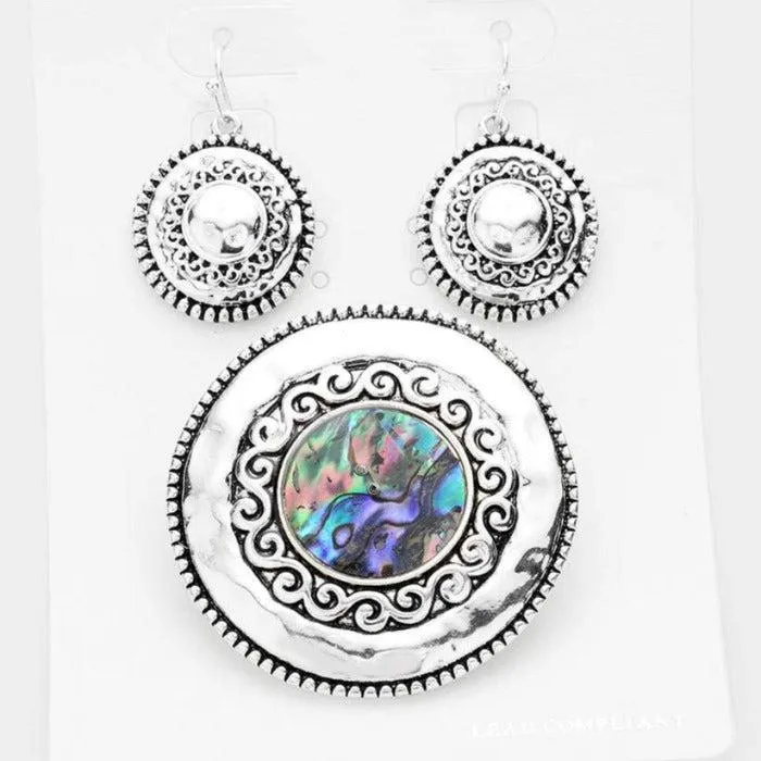 Abalone Round Magnetic Pendant Set