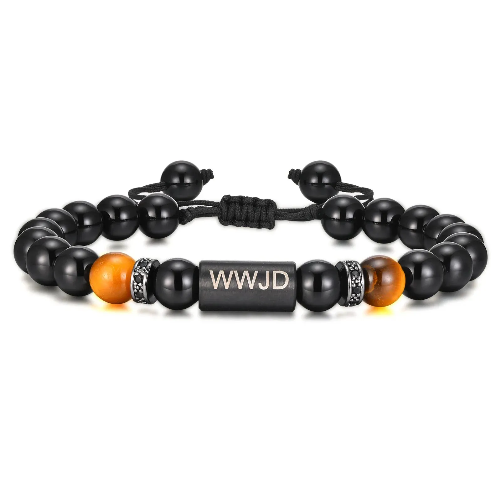 Adjustable Black Beads Beaded Wristband