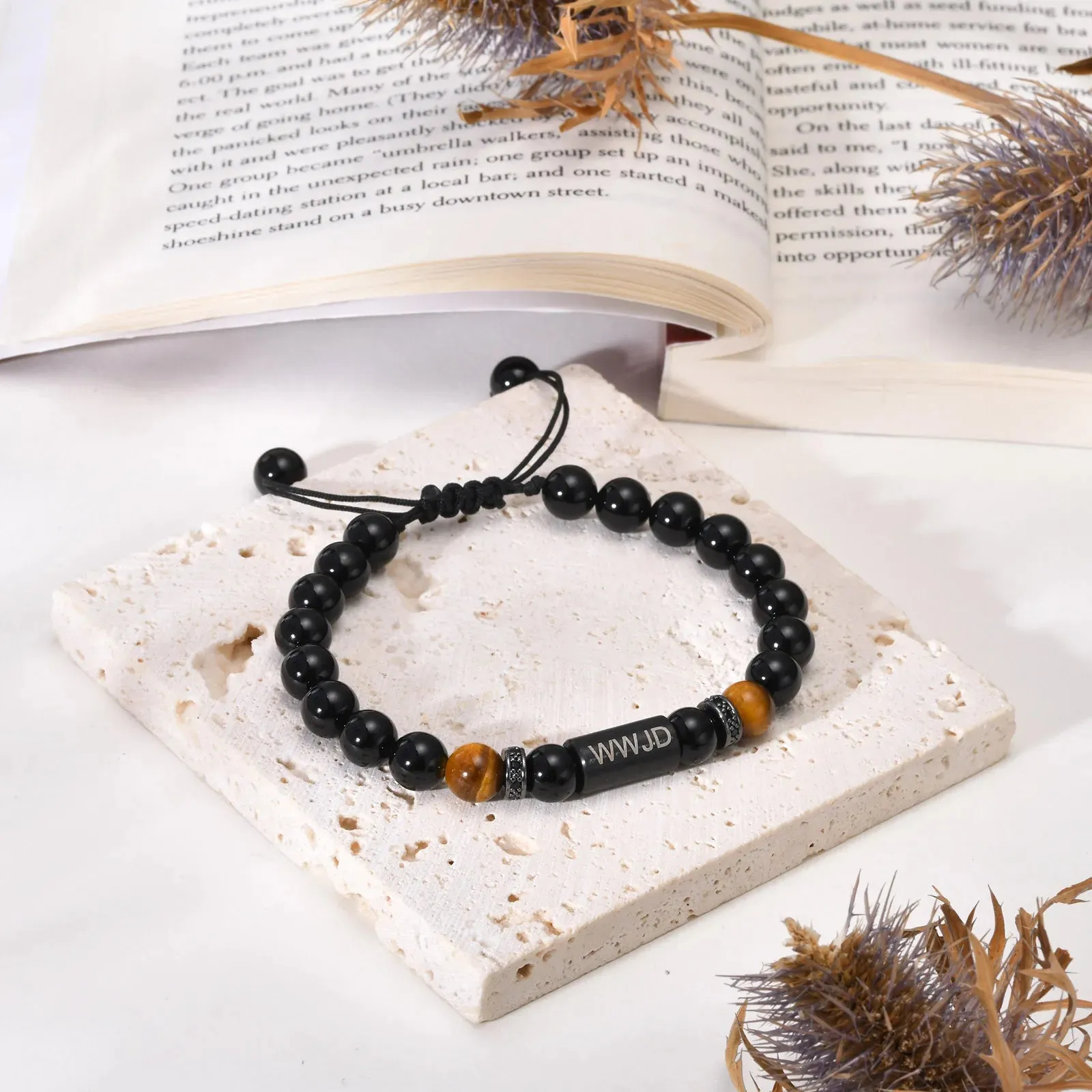 Adjustable Black Beads Beaded Wristband