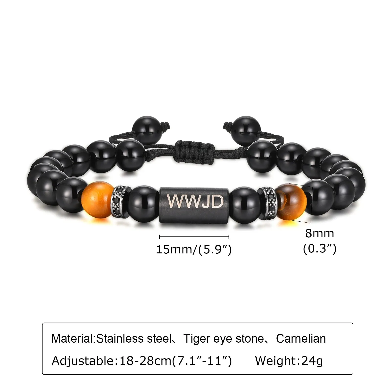 Adjustable Black Beads Beaded Wristband
