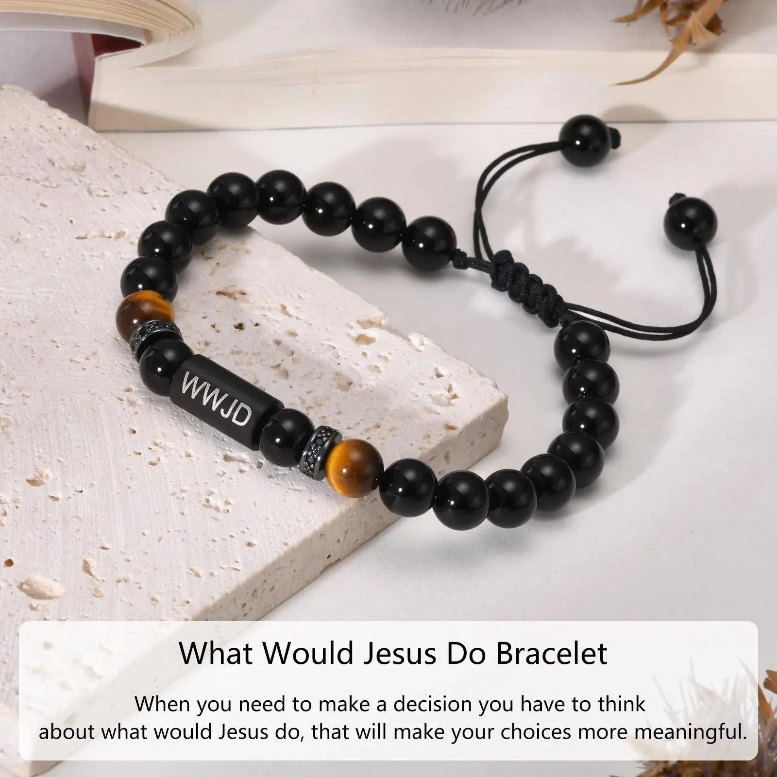 Adjustable Black Beads Beaded Wristband
