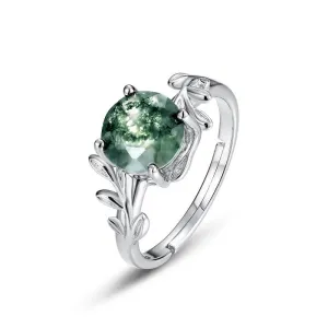 Adjustable Moss Agate Solitaire Ring