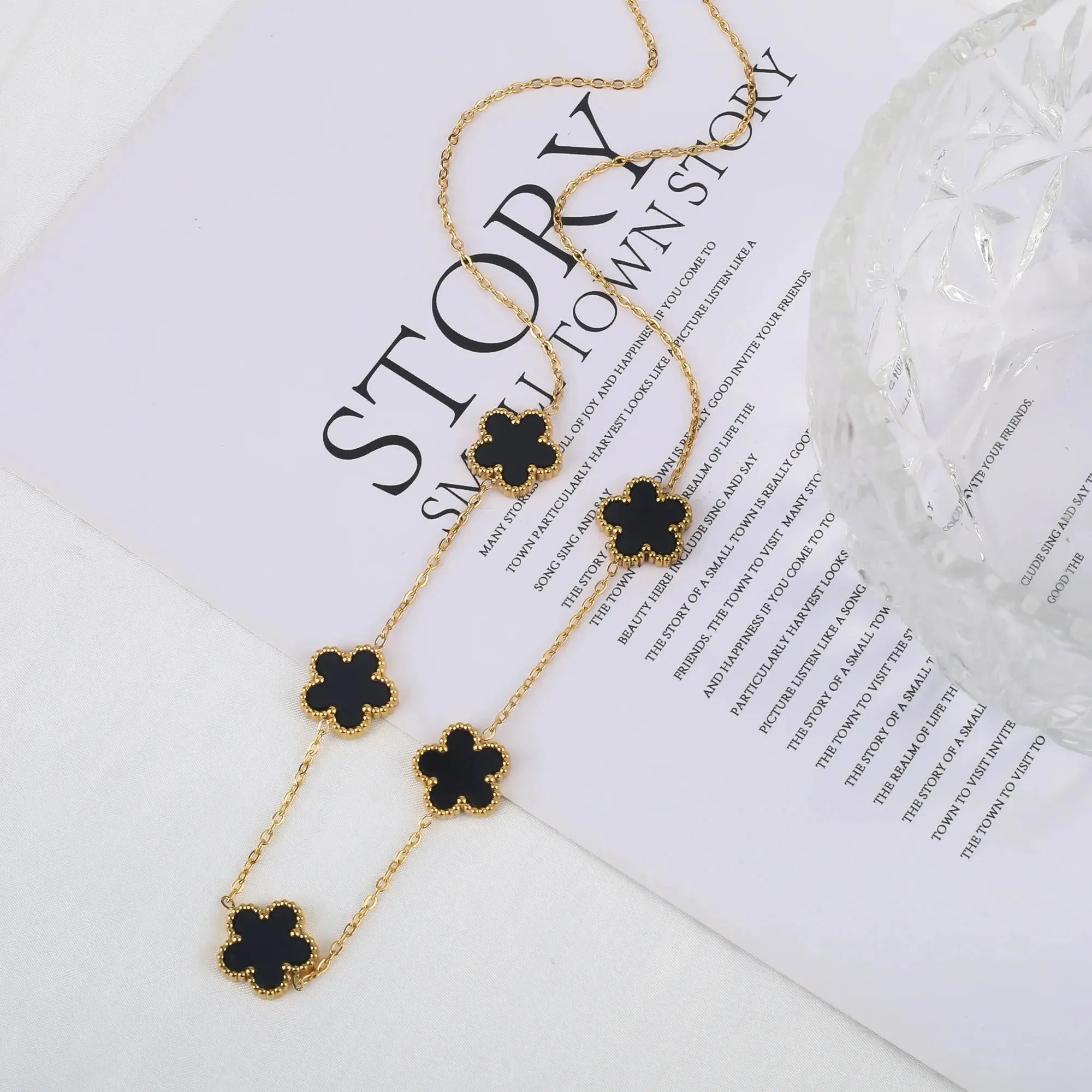 Adjustable New Design Gold Plated Stainless Steel 316L Plant Flower Bracelet With Five Leaf Petals Women's Luxury Gifts Clover