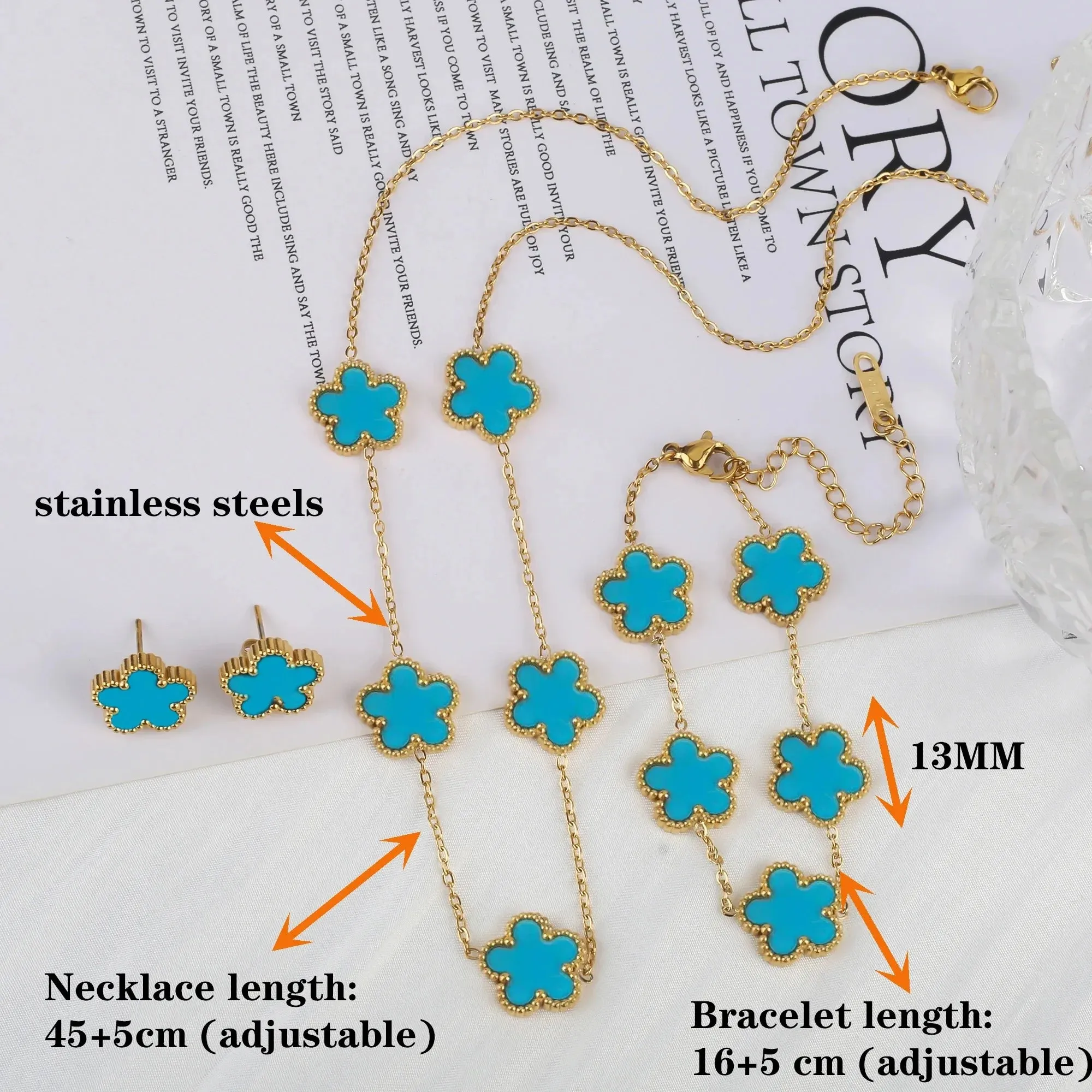 Adjustable New Design Gold Plated Stainless Steel 316L Plant Flower Bracelet With Five Leaf Petals Women's Luxury Gifts Clover