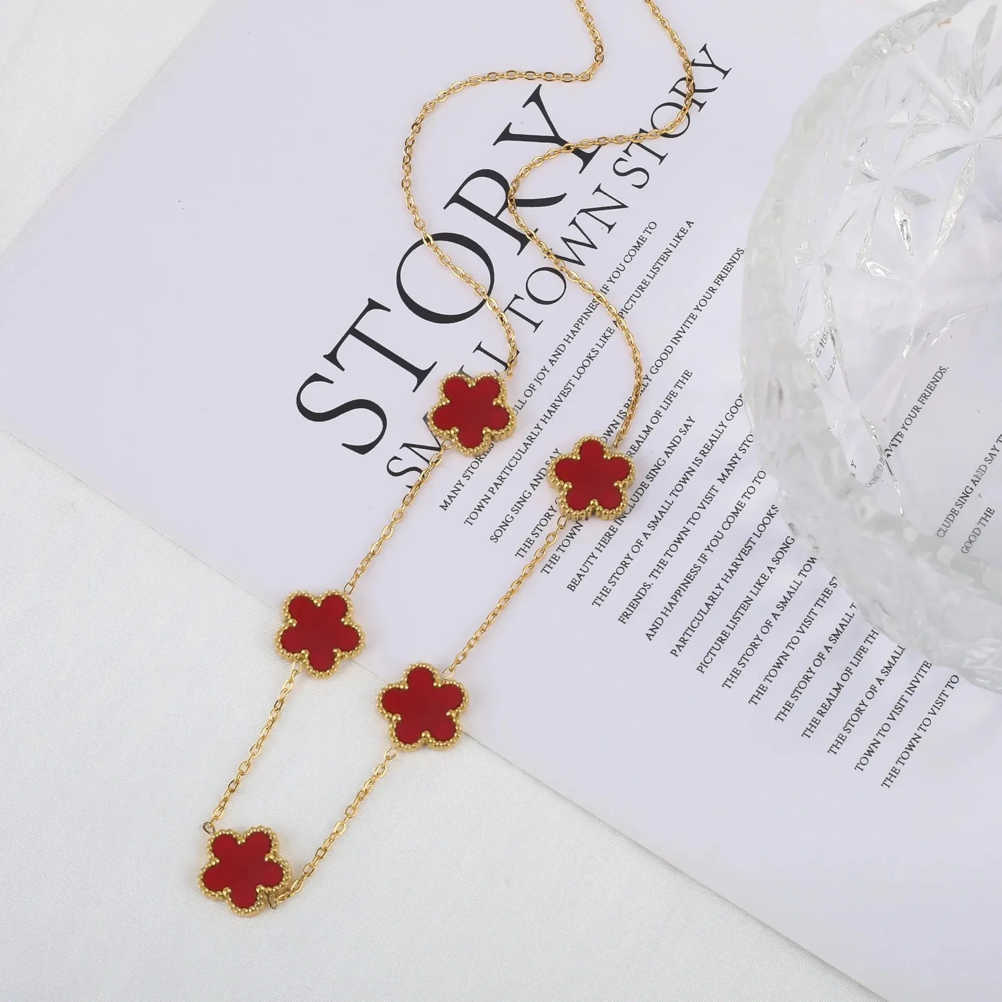 Adjustable New Design Gold Plated Stainless Steel 316L Plant Flower Bracelet With Five Leaf Petals Women's Luxury Gifts Clover