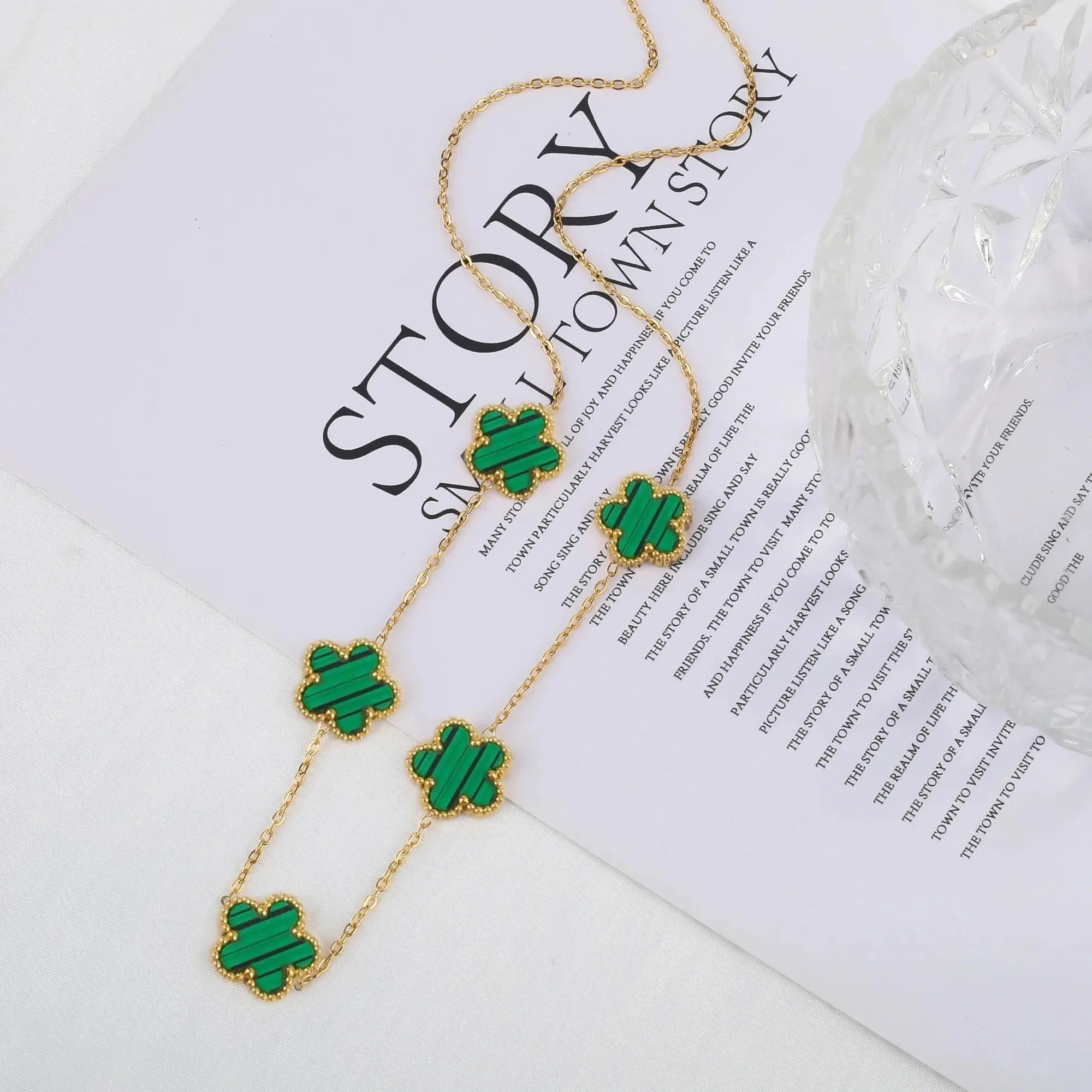 Adjustable New Design Gold Plated Stainless Steel 316L Plant Flower Bracelet With Five Leaf Petals Women's Luxury Gifts Clover