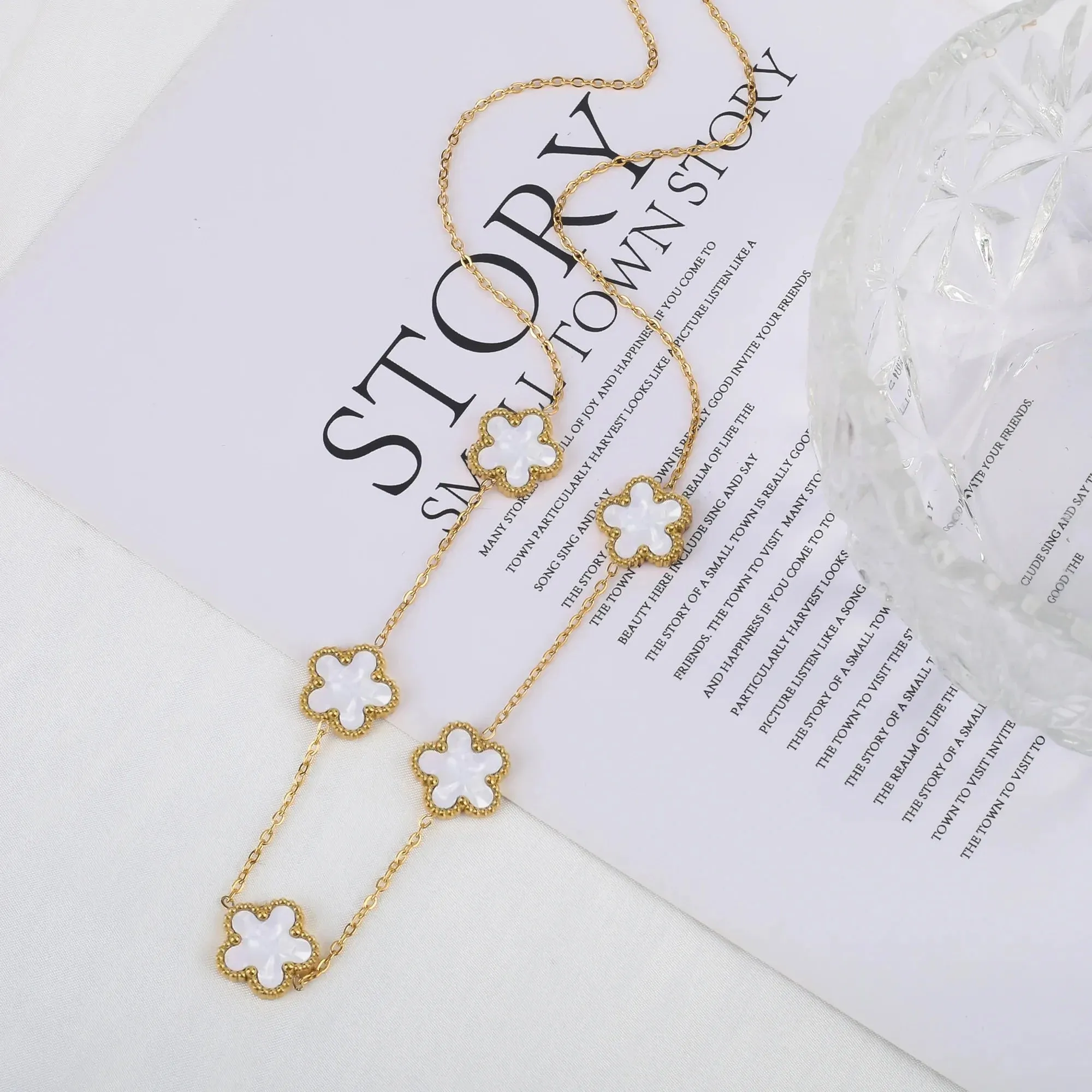 Adjustable New Design Gold Plated Stainless Steel 316L Plant Flower Bracelet With Five Leaf Petals Women's Luxury Gifts Clover