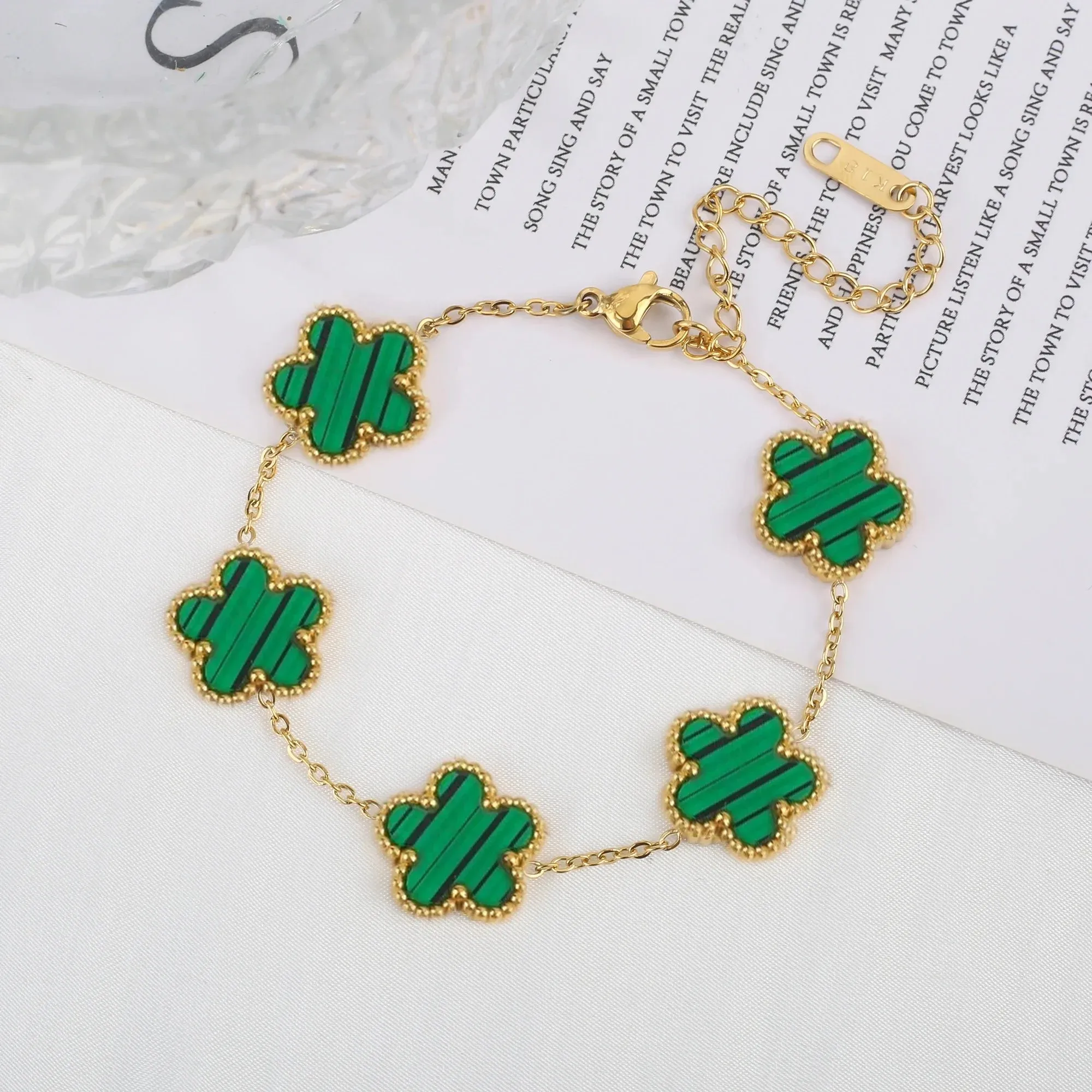 Adjustable New Design Gold Plated Stainless Steel 316L Plant Flower Bracelet With Five Leaf Petals Women's Luxury Gifts Clover