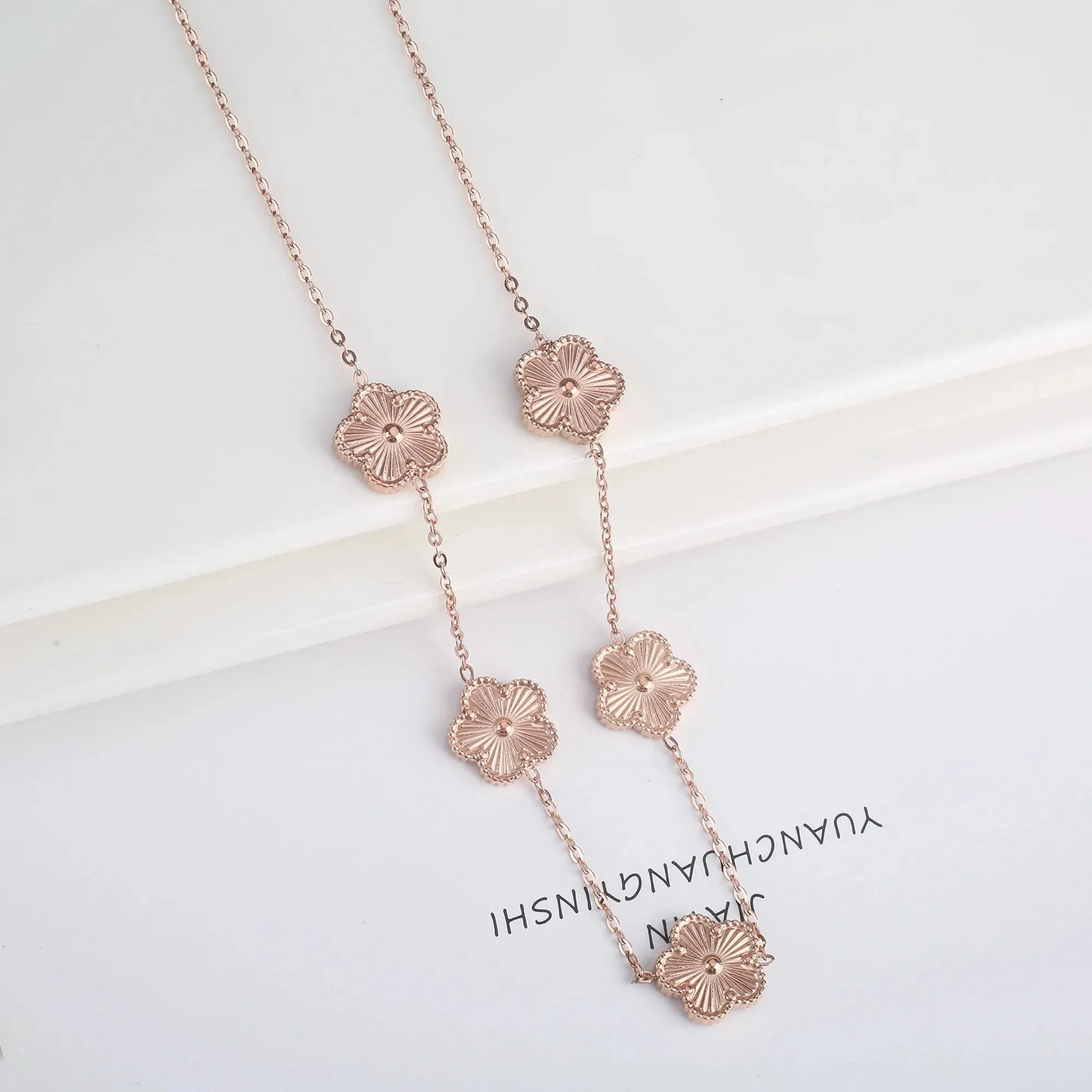 Adjustable New Design Gold Plated Stainless Steel 316L Plant Flower Bracelet With Five Leaf Petals Women's Luxury Gifts Clover