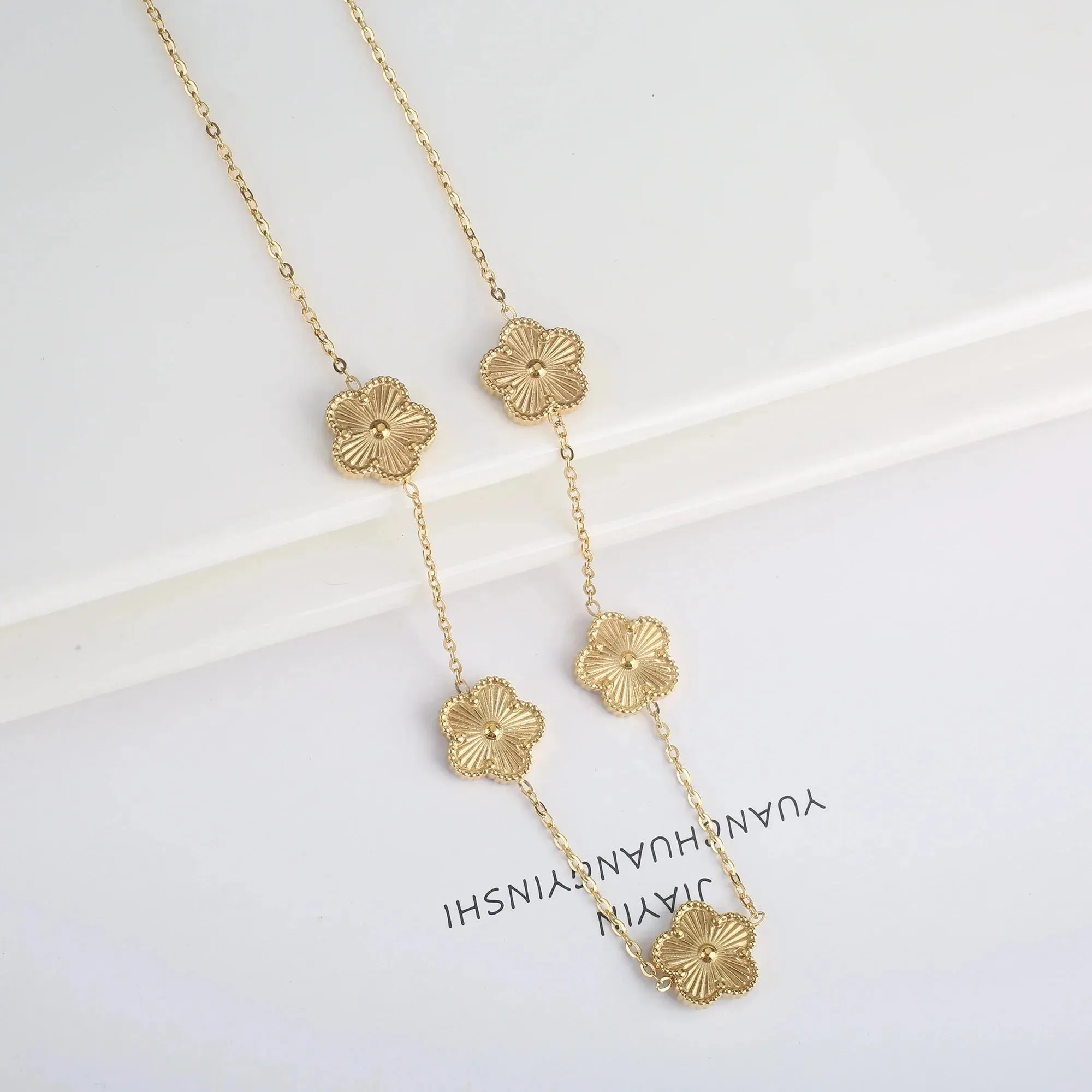 Adjustable New Design Gold Plated Stainless Steel 316L Plant Flower Bracelet With Five Leaf Petals Women's Luxury Gifts Clover