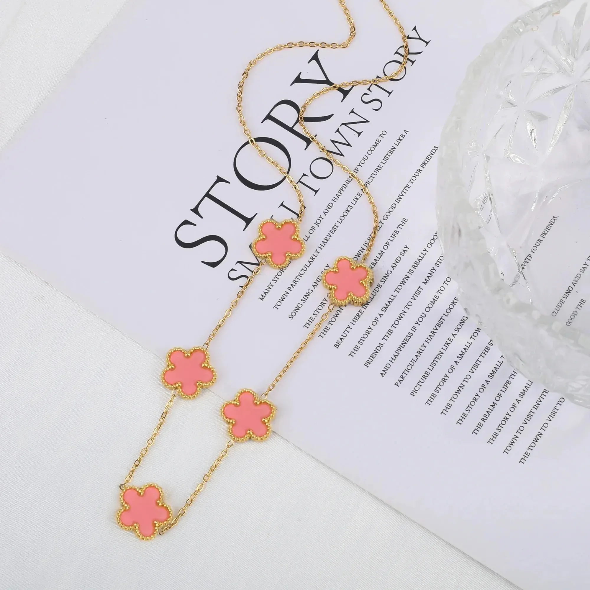 Adjustable New Design Gold Plated Stainless Steel 316L Plant Flower Bracelet With Five Leaf Petals Women's Luxury Gifts Clover