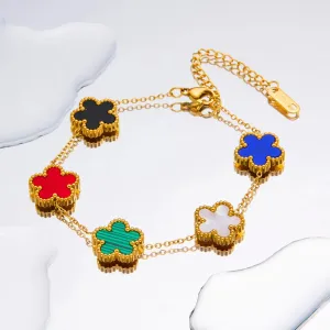 Adjustable New Design Gold Plated Stainless Steel 316L Plant Flower Bracelet With Five Leaf Petals Women's Luxury Gifts Clover