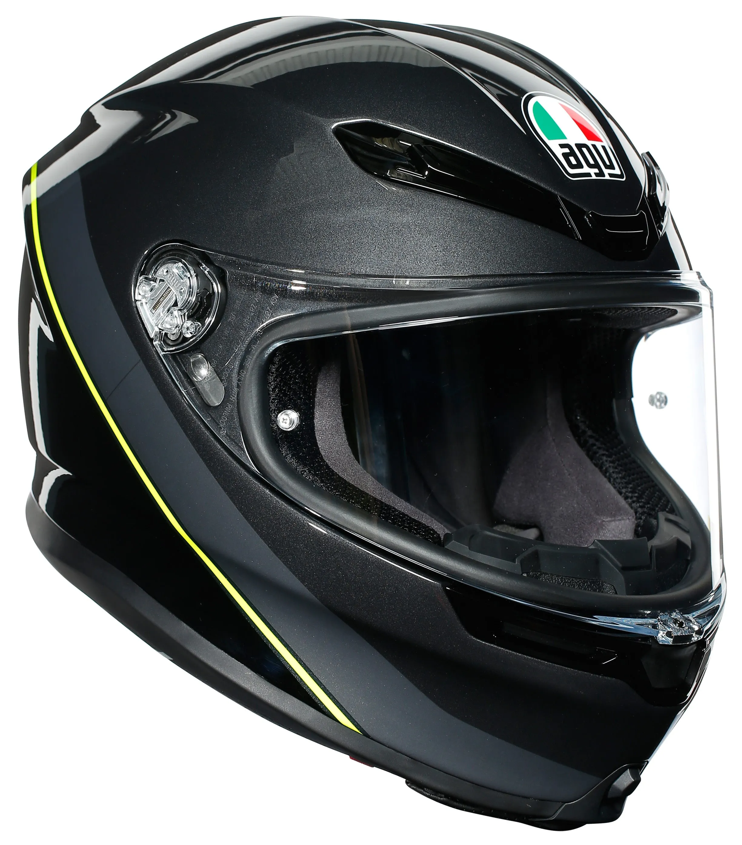 AGV K-6 Full-Face Motorcycle Helmet - Minimal Gun Metal/Black/Yellow F