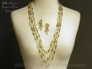 Alice Caviness Multi Strand Necklace Dangle Earrings Set Gold & Lucite Beads Vintage Designer