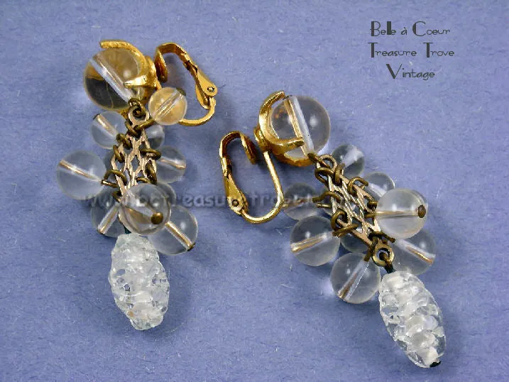 Alice Caviness Multi Strand Necklace Dangle Earrings Set Gold & Lucite Beads Vintage Designer