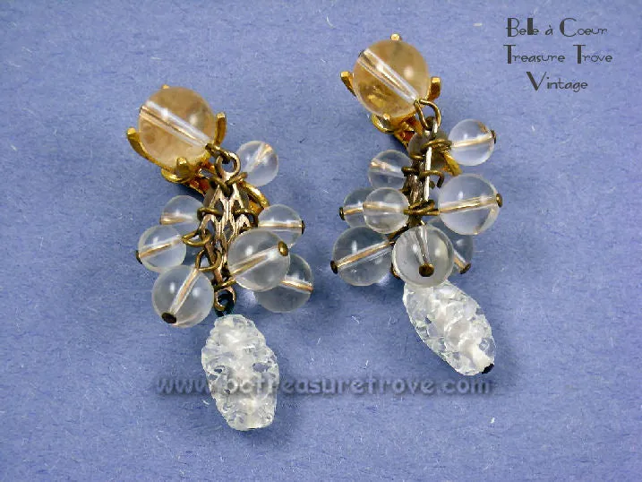 Alice Caviness Multi Strand Necklace Dangle Earrings Set Gold & Lucite Beads Vintage Designer