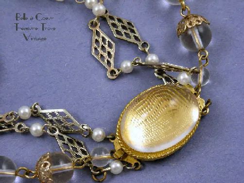 Alice Caviness Multi Strand Necklace Dangle Earrings Set Gold & Lucite Beads Vintage Designer