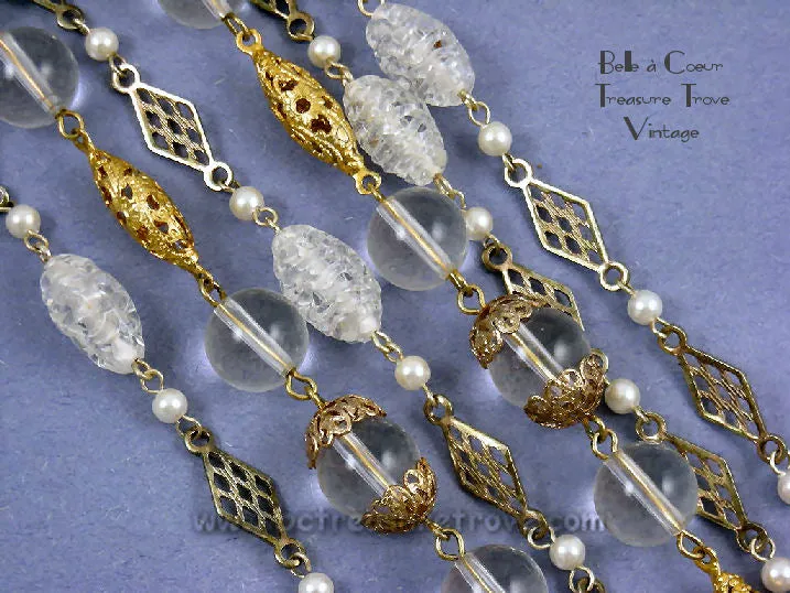 Alice Caviness Multi Strand Necklace Dangle Earrings Set Gold & Lucite Beads Vintage Designer