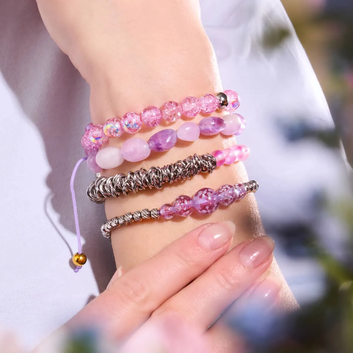 Amethyst | Gold | Gemstone Pebble Macrame Bracelet