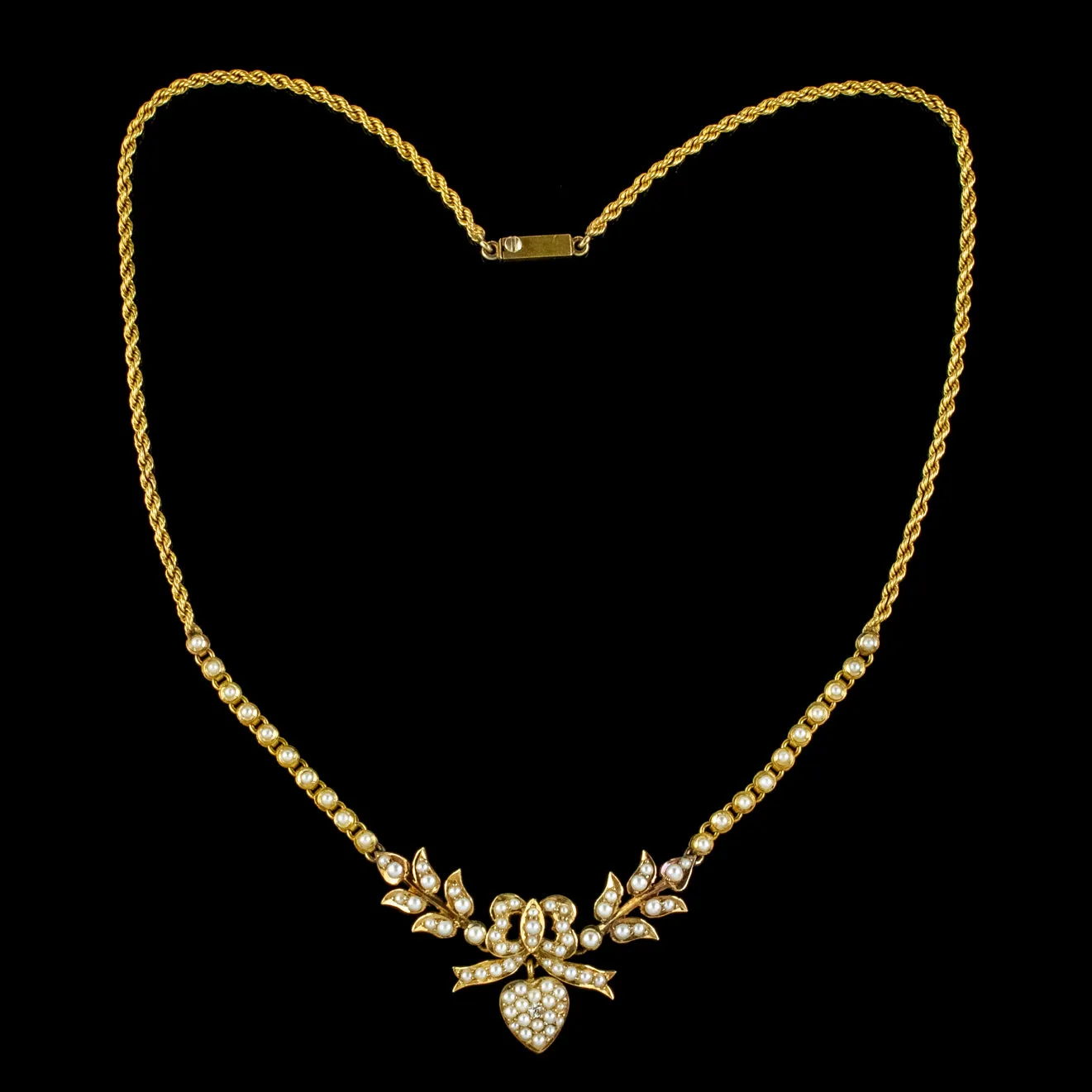 Antique Edwardian Pearl Diamond Heart Swag Necklace 18ct Gold Circa 1905