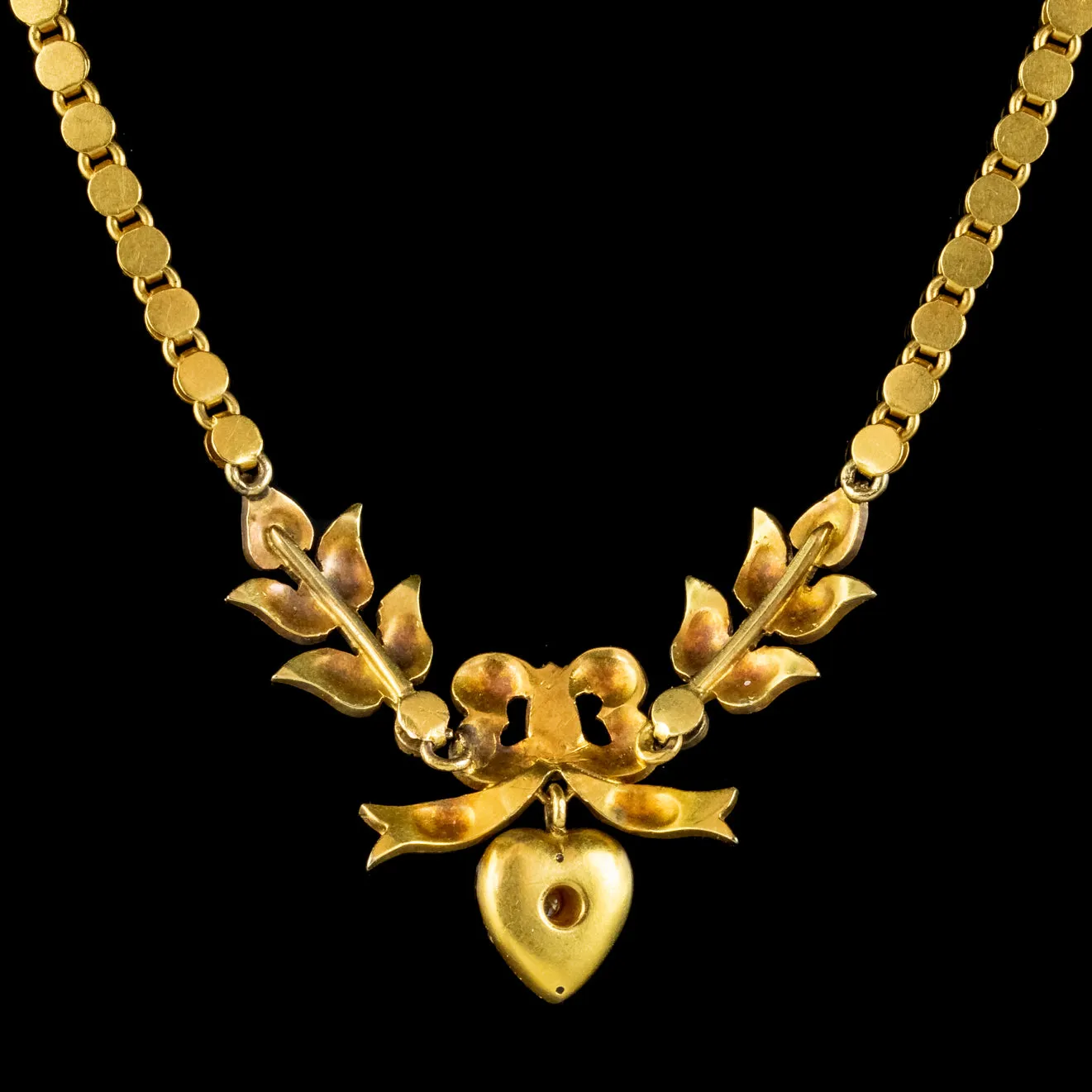 Antique Edwardian Pearl Diamond Heart Swag Necklace 18ct Gold Circa 1905