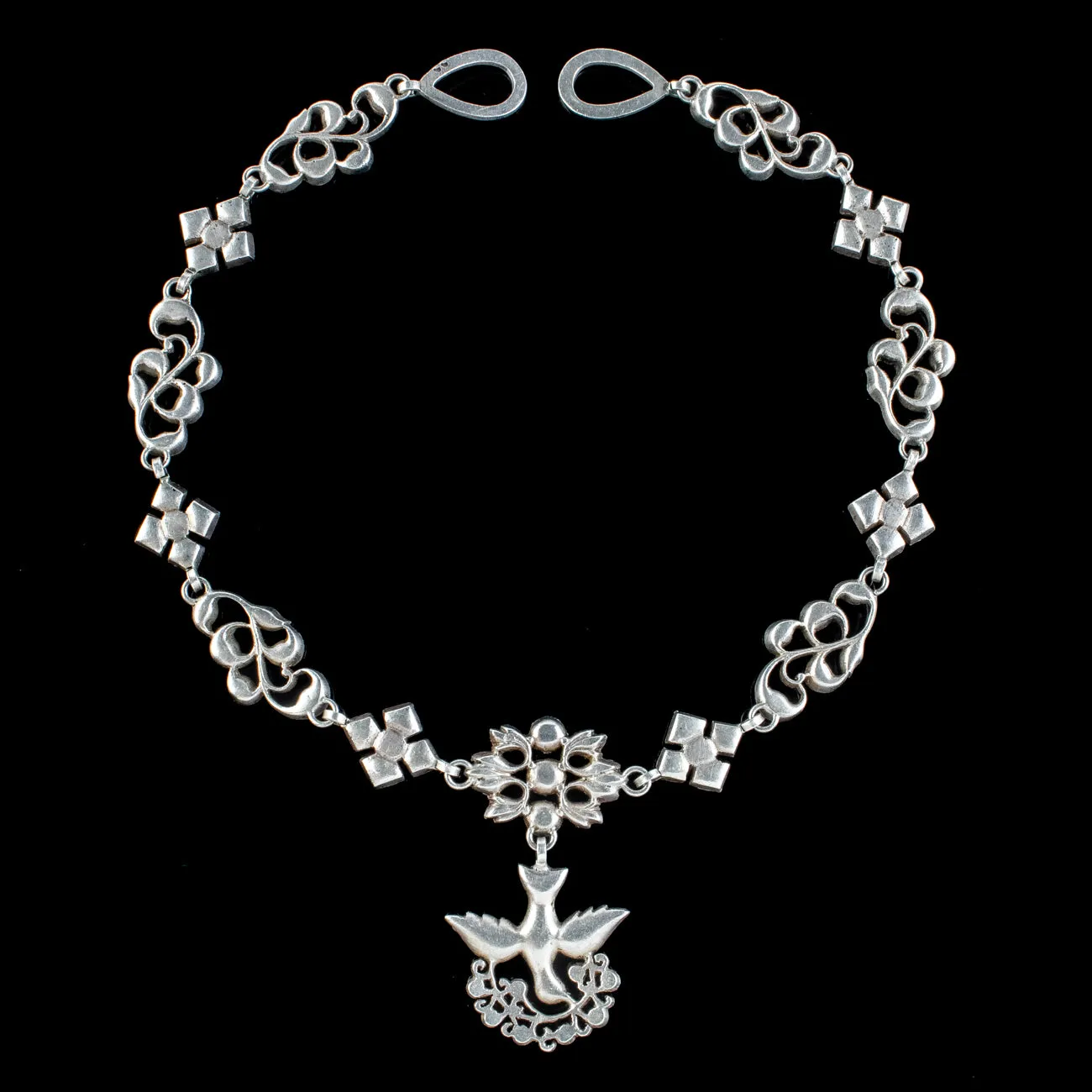 Antique Georgian French Paste Saint Esprit Necklace Silver Black Ribbon