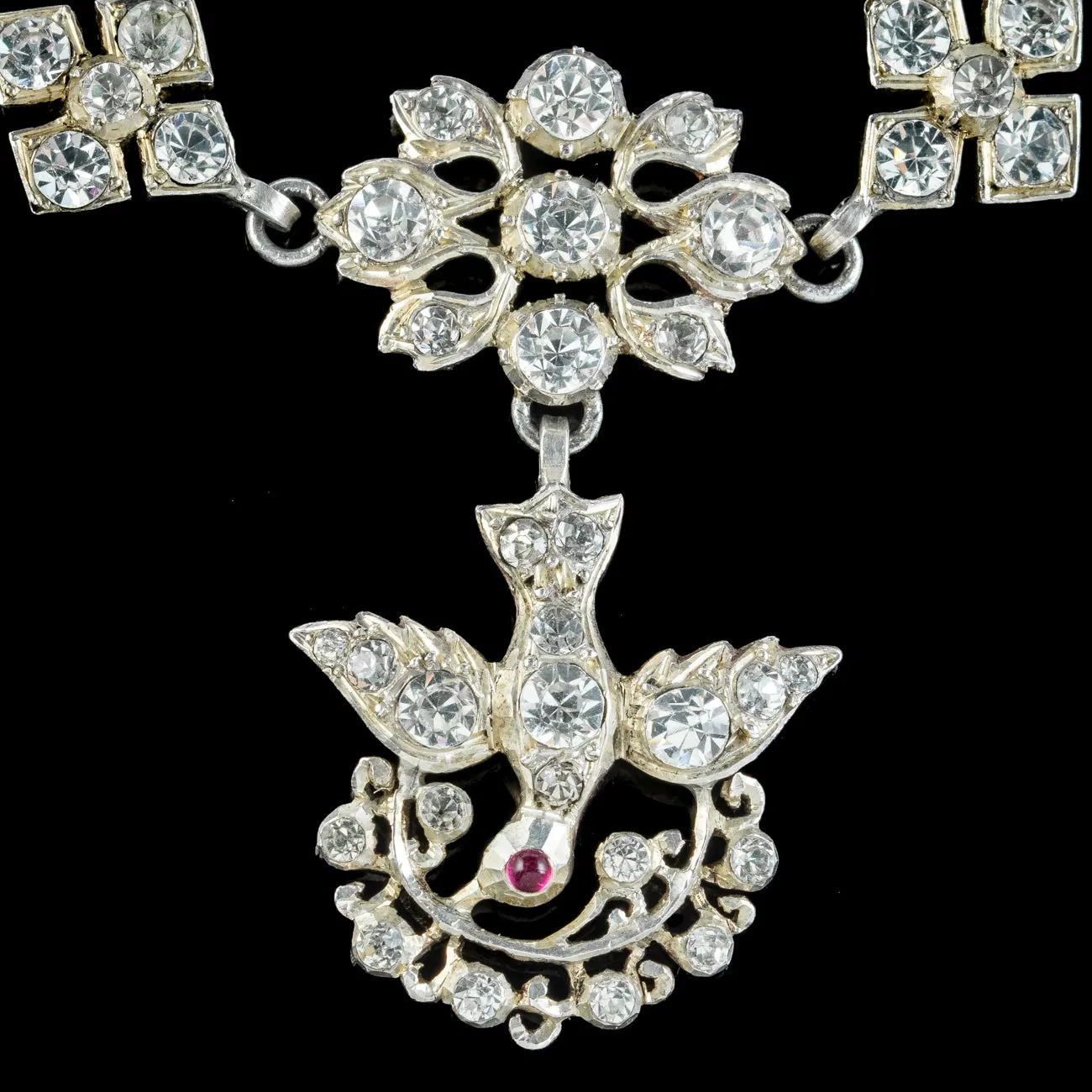 Antique Georgian French Paste Saint Esprit Necklace Silver Black Ribbon