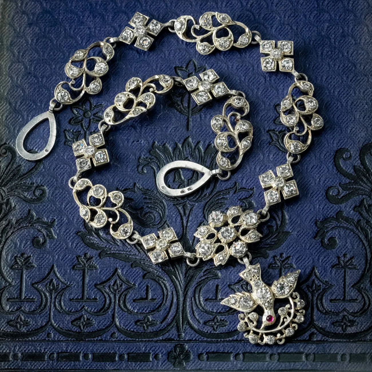Antique Georgian French Paste Saint Esprit Necklace Silver Black Ribbon