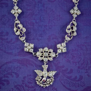 Antique Georgian French Paste Saint Esprit Necklace Silver Black Ribbon
