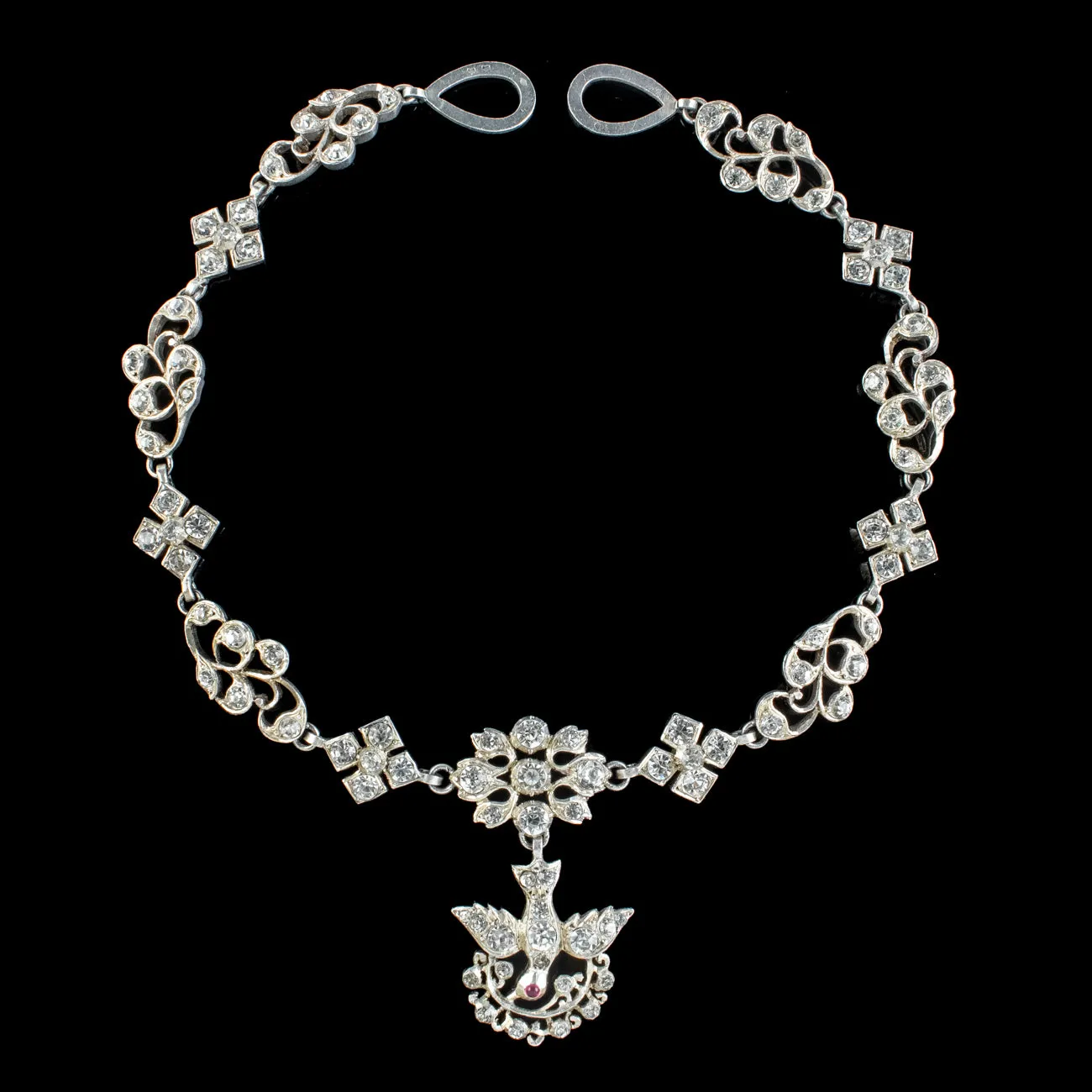 Antique Georgian French Paste Saint Esprit Necklace Silver Black Ribbon