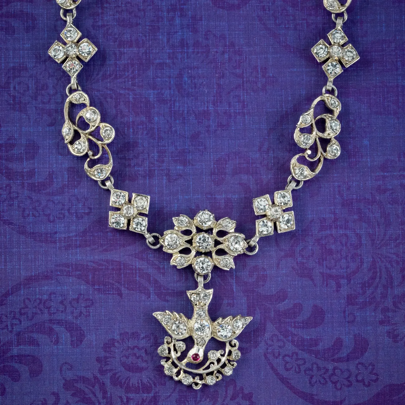 Antique Georgian French Paste Saint Esprit Necklace Silver Black Ribbon