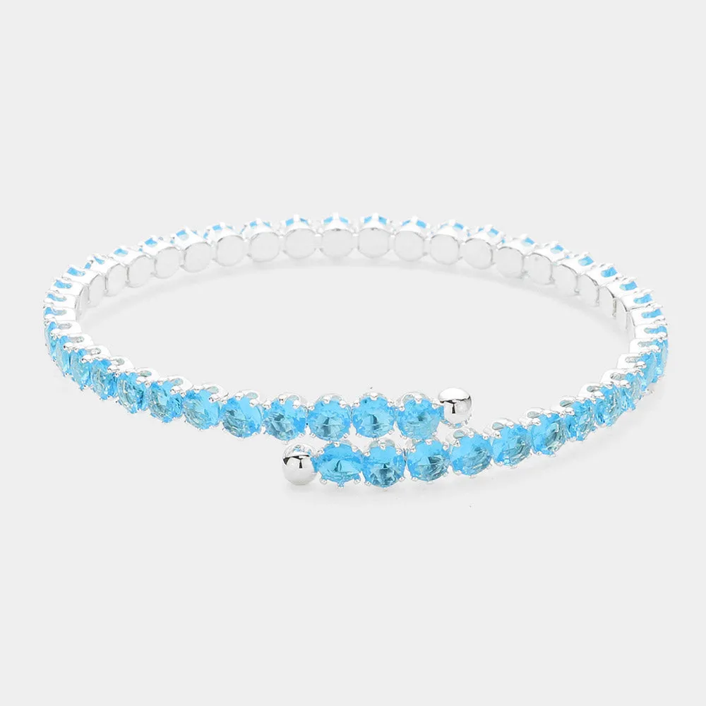 Aqua CZ Round Stone Adjustable Pageant Bracelet | Adjustable Prom Bracelet |  622956