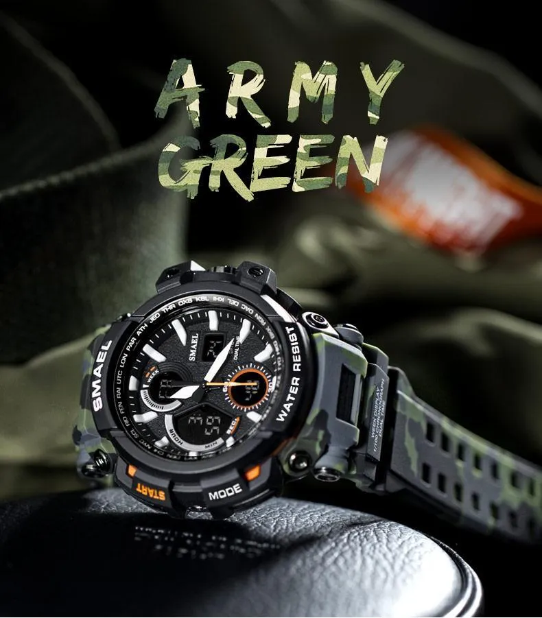 Army Green Modern Sport  Waterproof 50M Men Watches With LED Digital Display In Military Armi Relogio Masculino Style