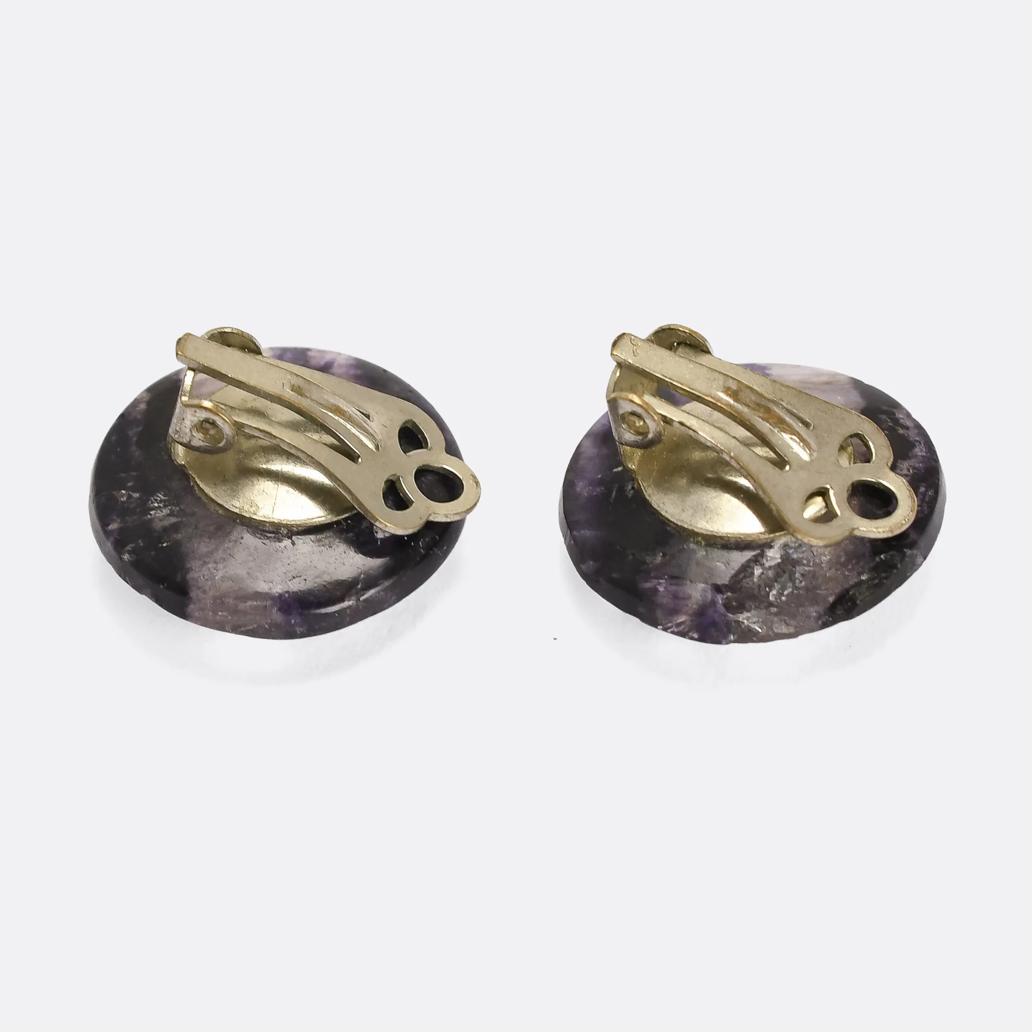 Art Deco Blue John Button Earrings
