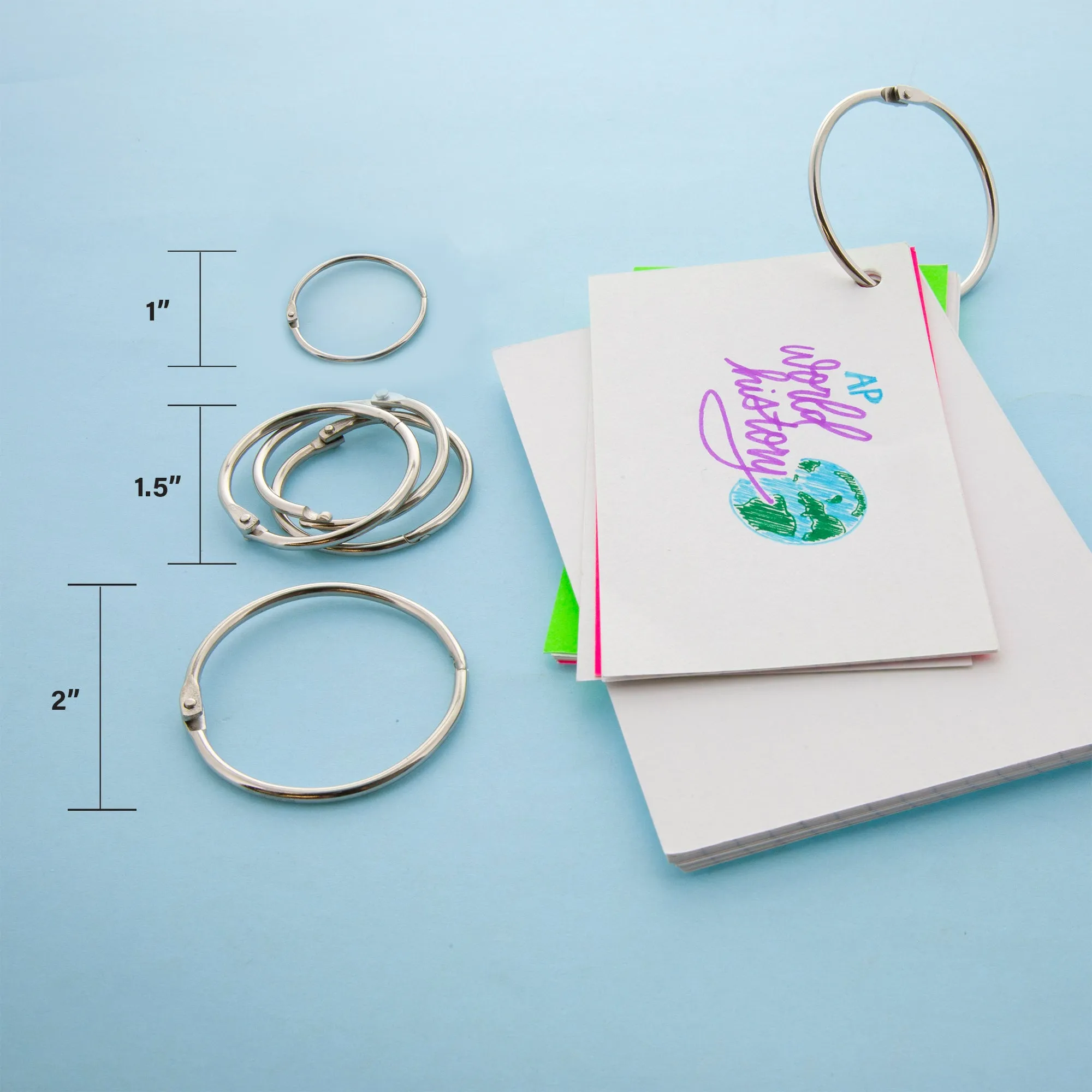 Assorted Size Metal Book Rings (10/Pack)