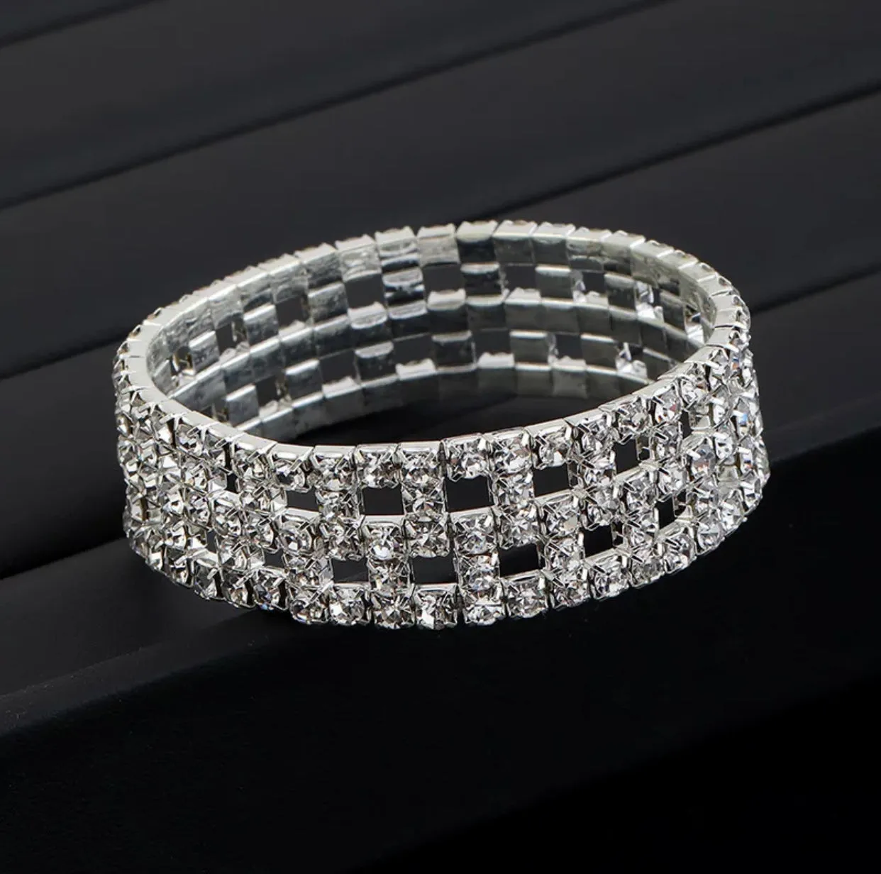 BABY SHARR - silver clear rhinestone mesh bracelet