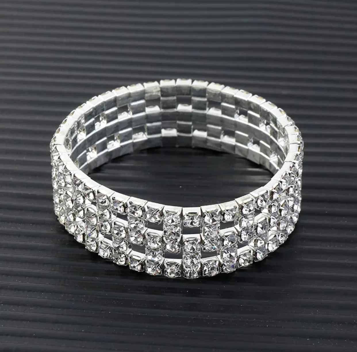 BABY SHARR - silver clear rhinestone mesh bracelet