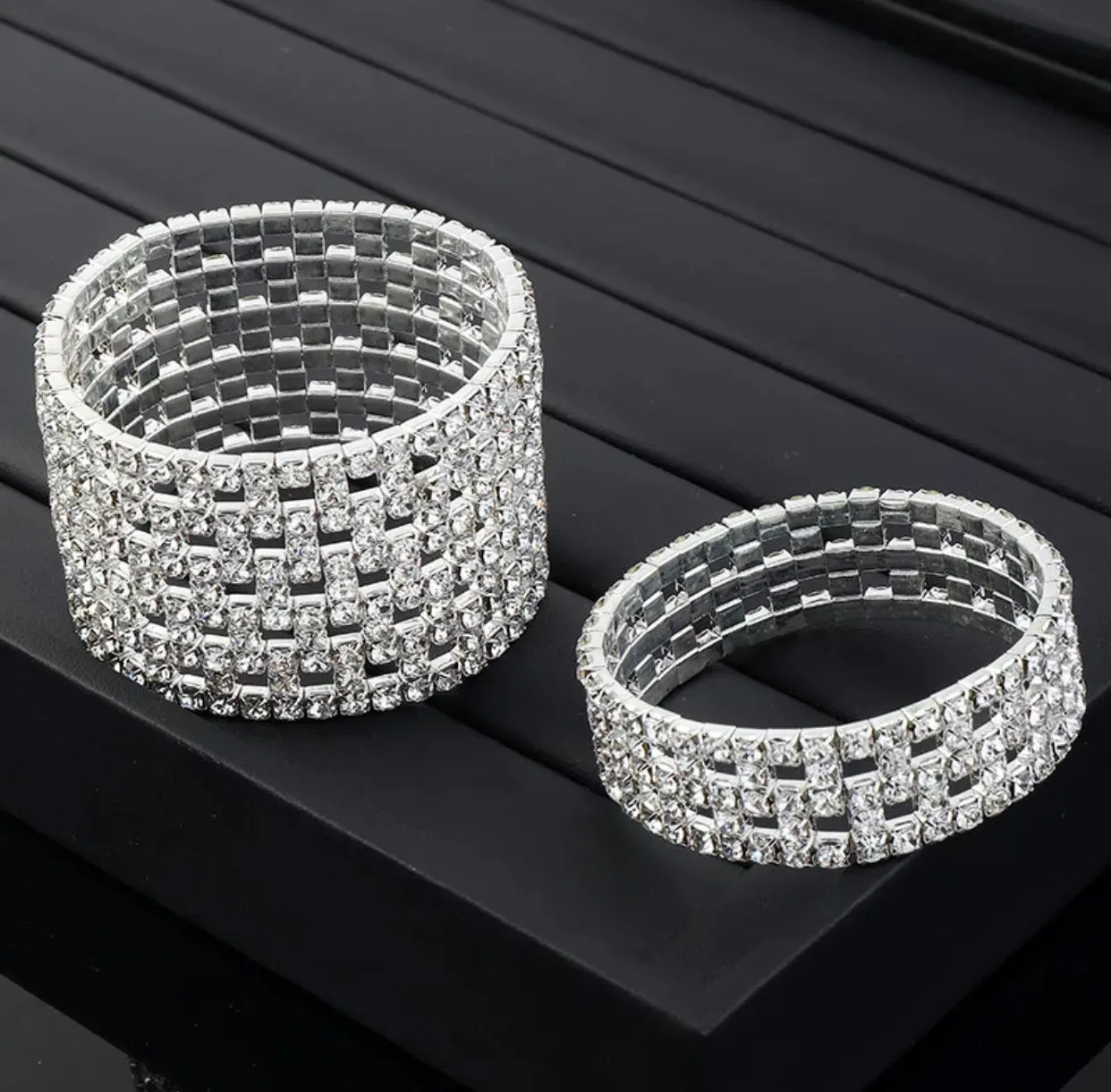 BABY SHARR - silver clear rhinestone mesh bracelet