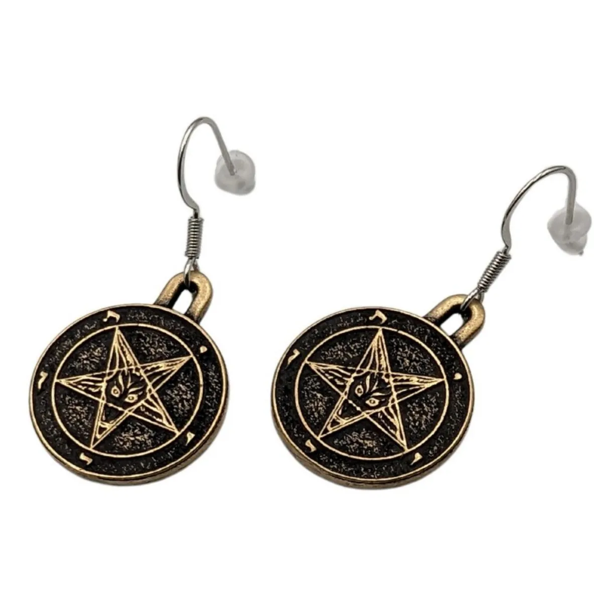 Baphomet symbol bronze earrings