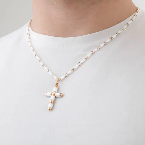 Baraka Cyborg Ceramic Chain Necklace -White Cermaic/ RG/ White Diamond