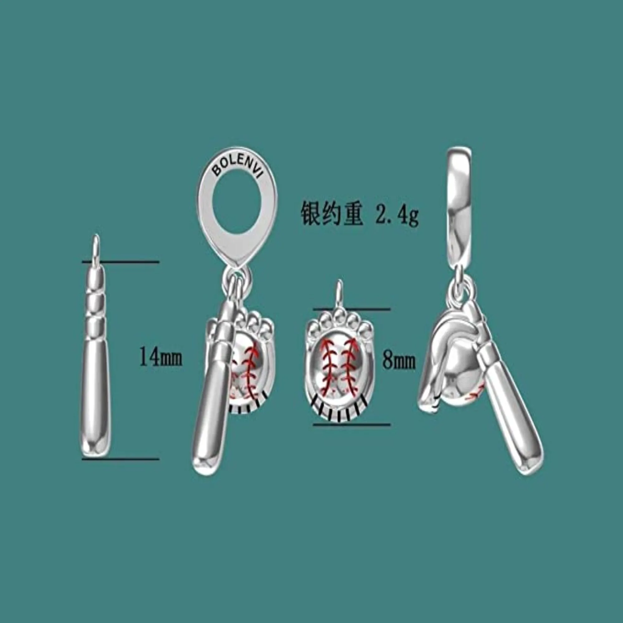 Baseball Bat Glove Dangle Pendant Charm
