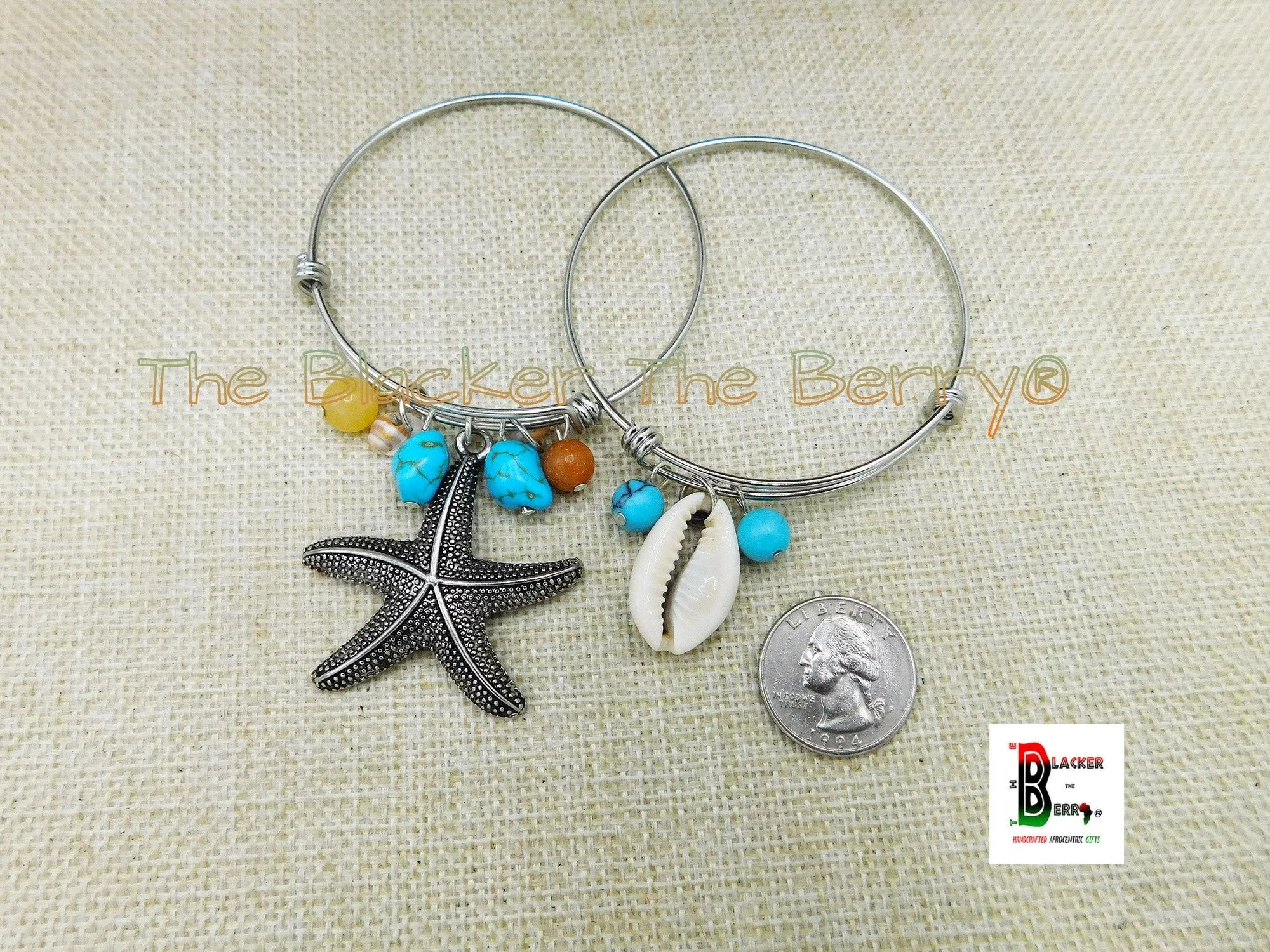 Beach Bracelets Silver Jewelry Shells Women Turquoise Bangles Black Owned