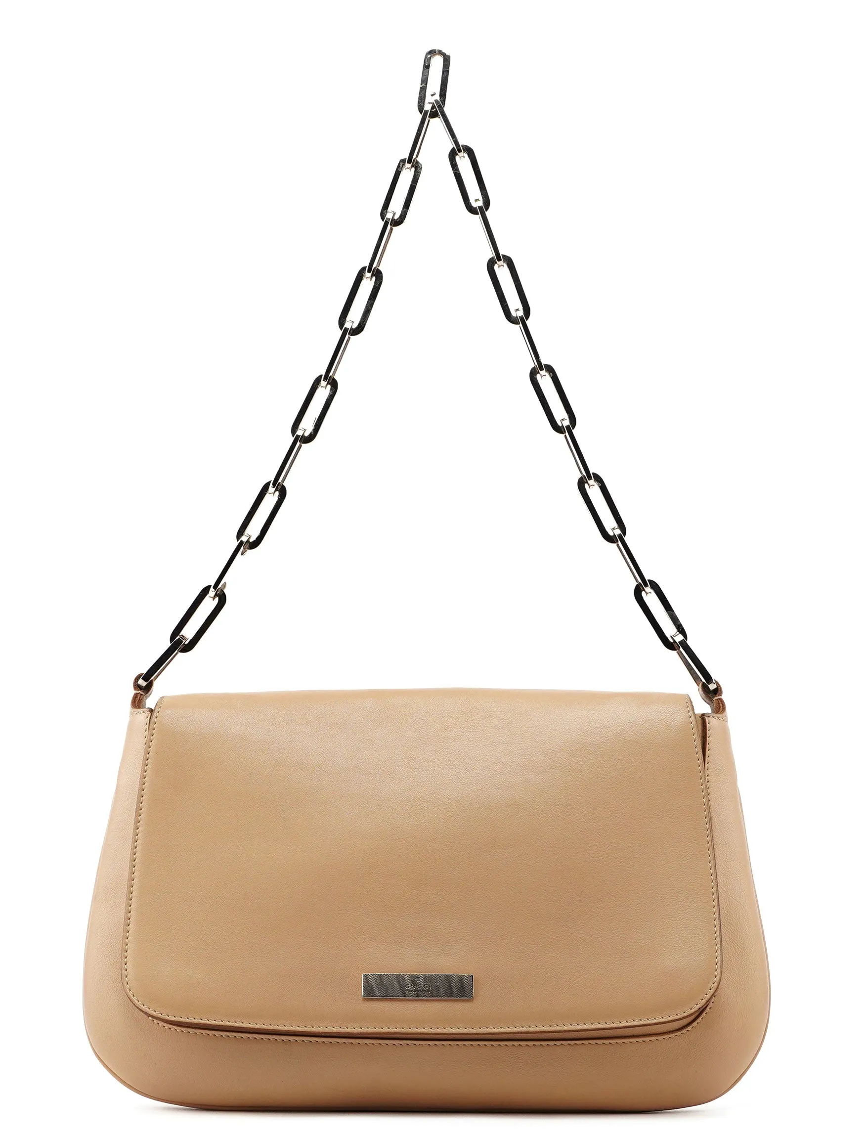 Beige Calfskin Chain Shoulder Bag