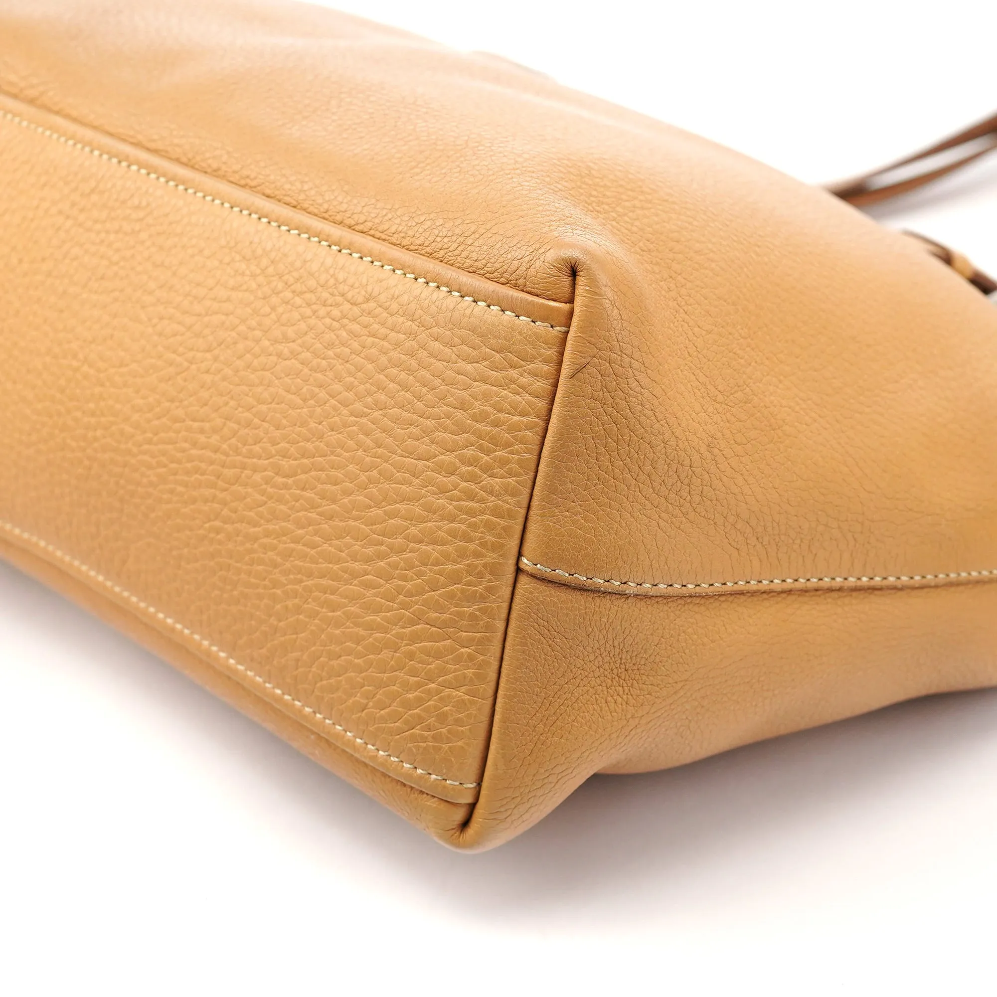 Beige Pebbled Leather Tote Bag