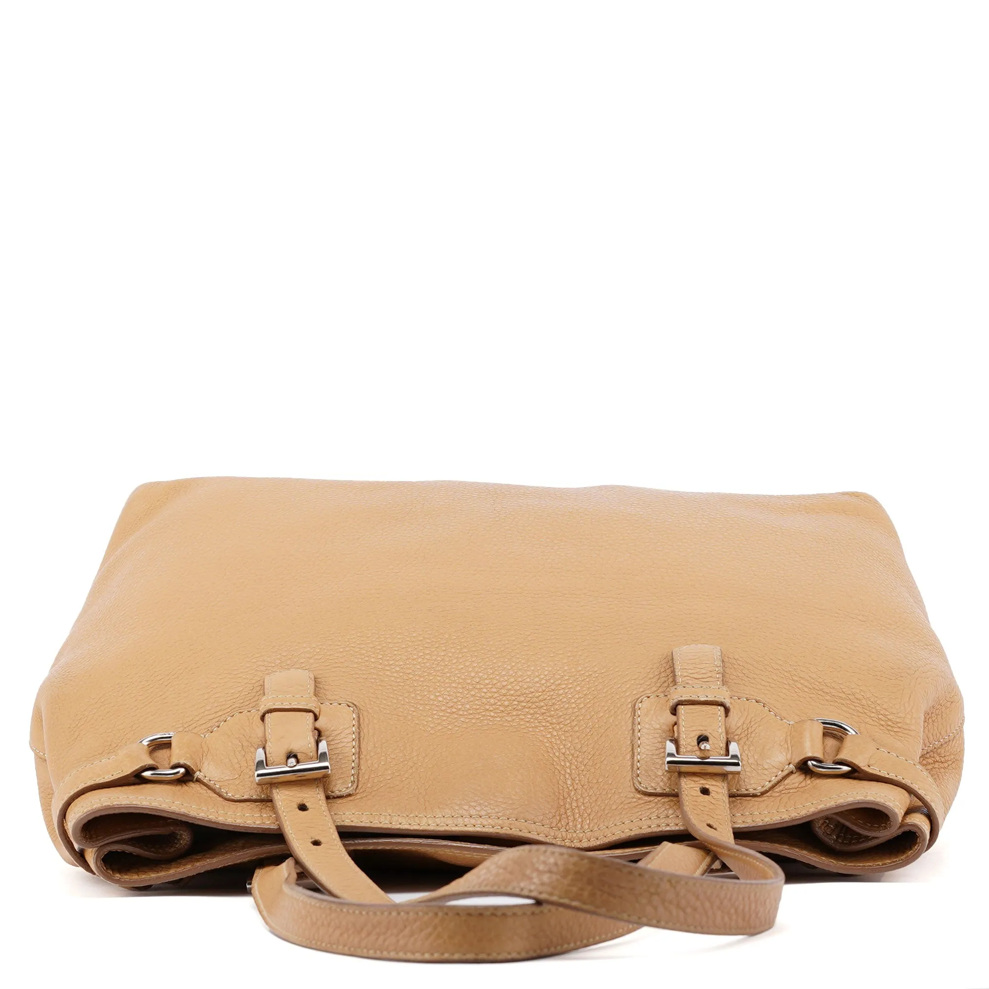 Beige Pebbled Leather Tote Bag
