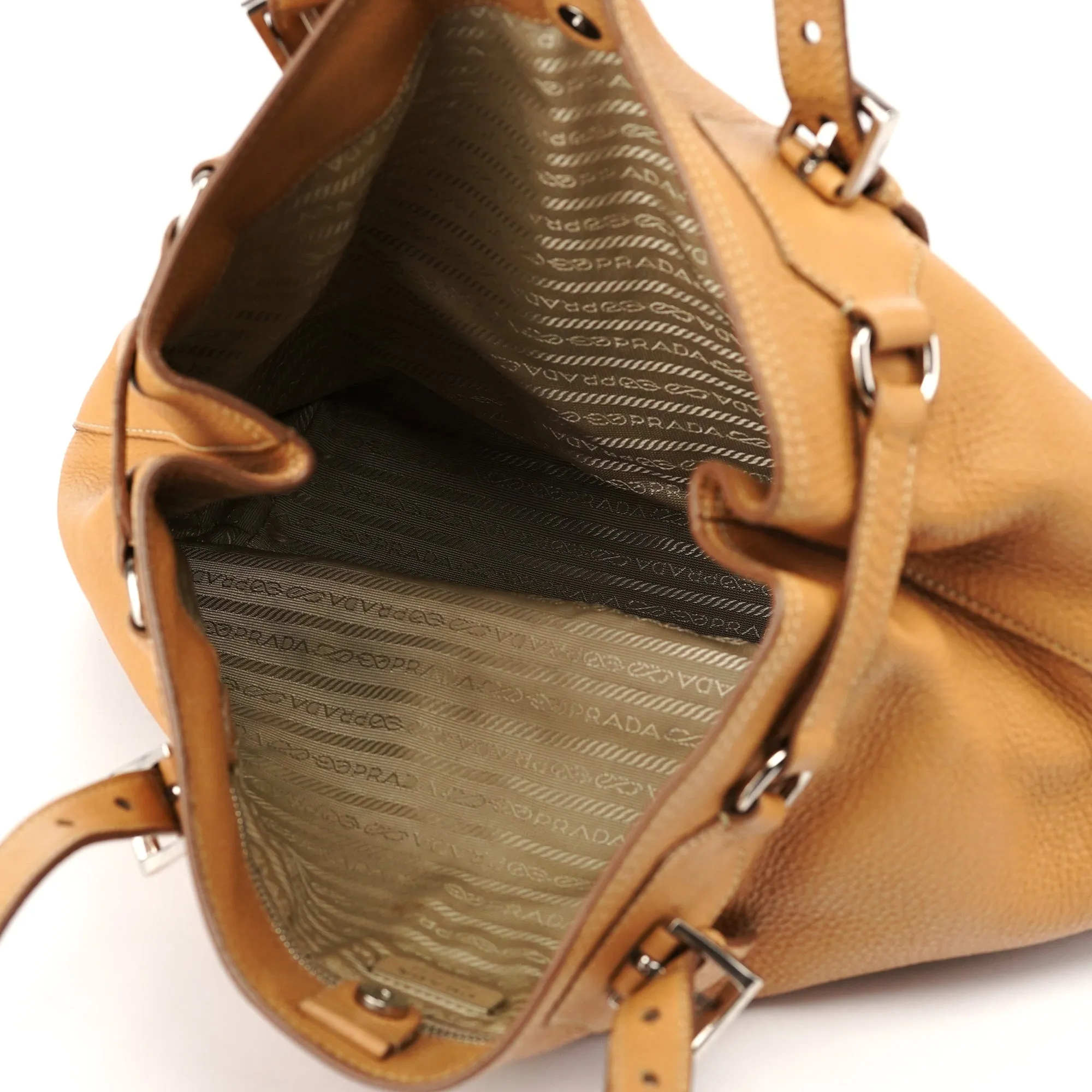 Beige Pebbled Leather Tote Bag