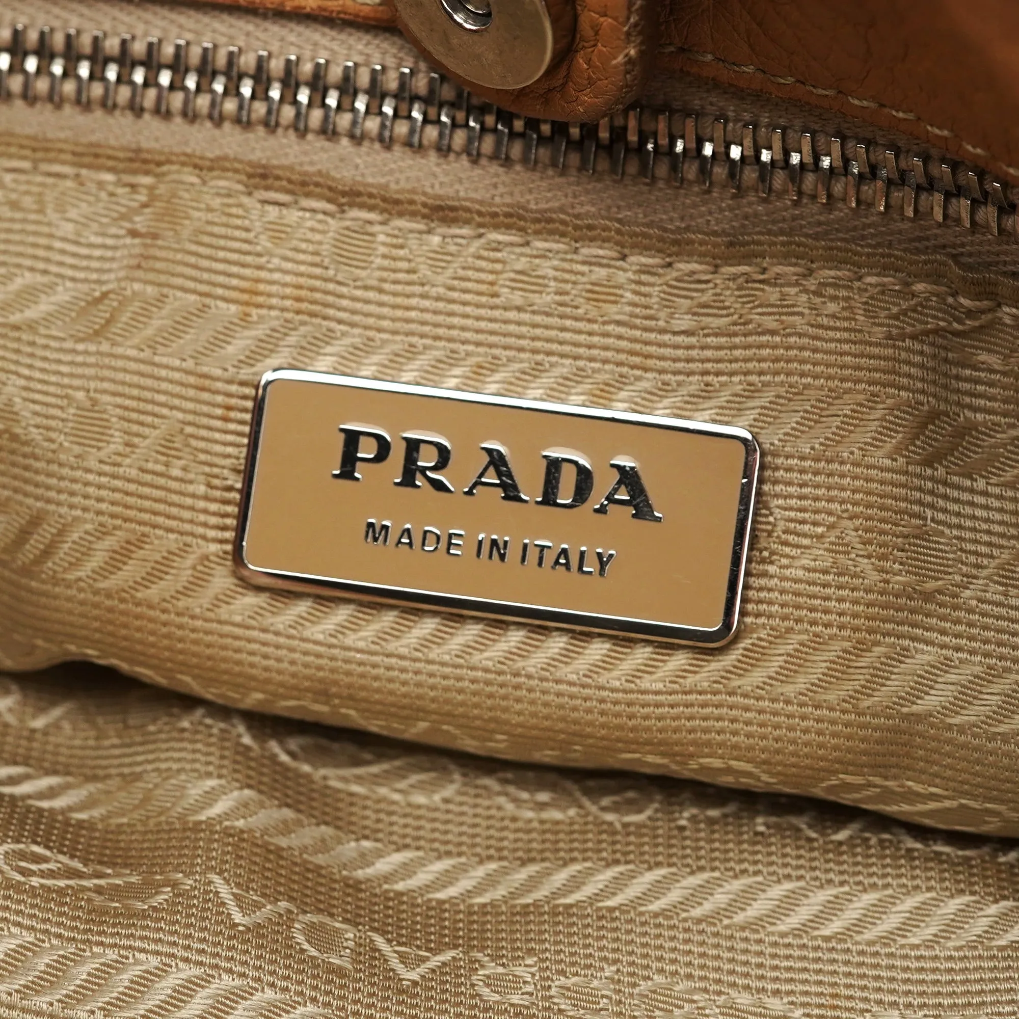 Beige Pebbled Leather Tote Bag