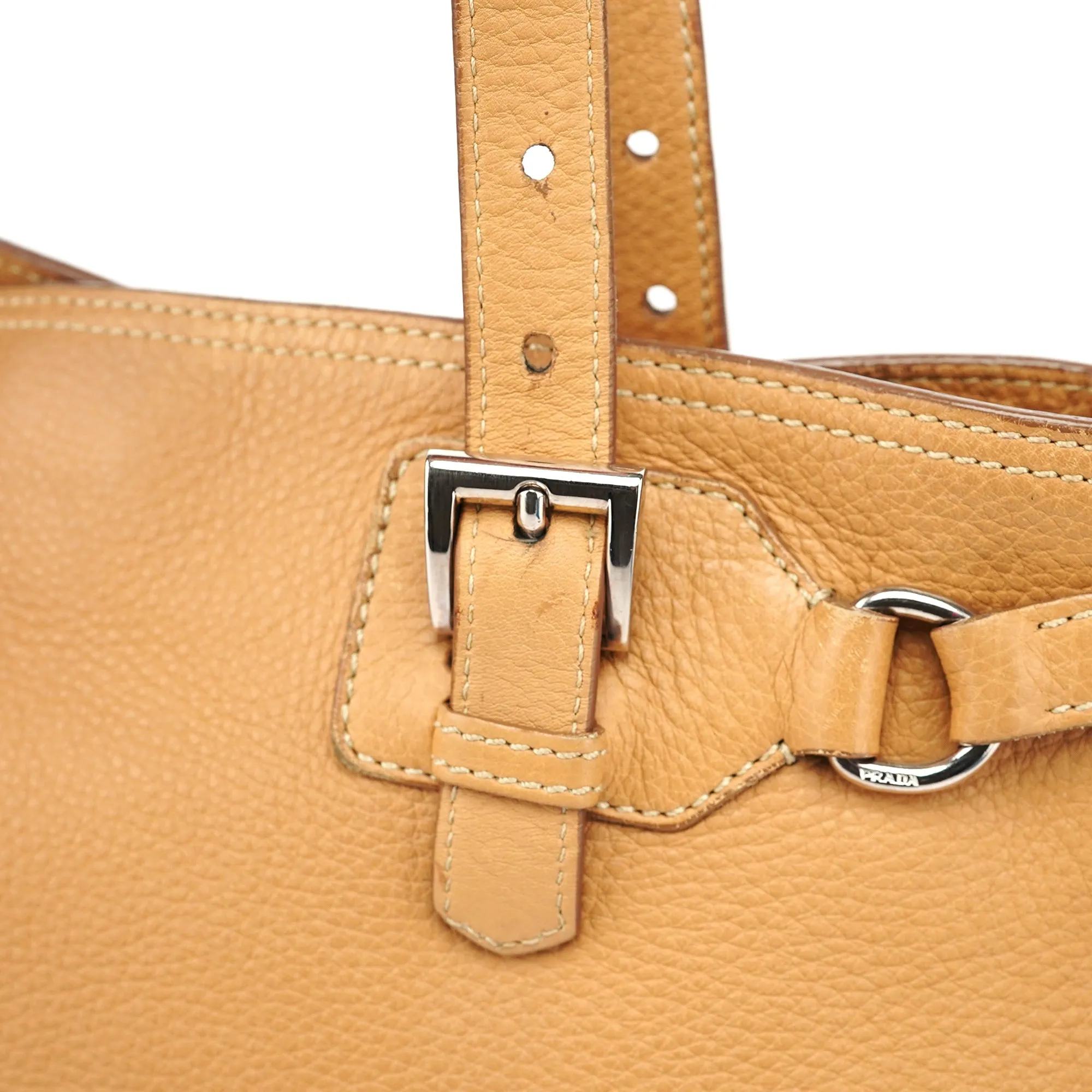 Beige Pebbled Leather Tote Bag