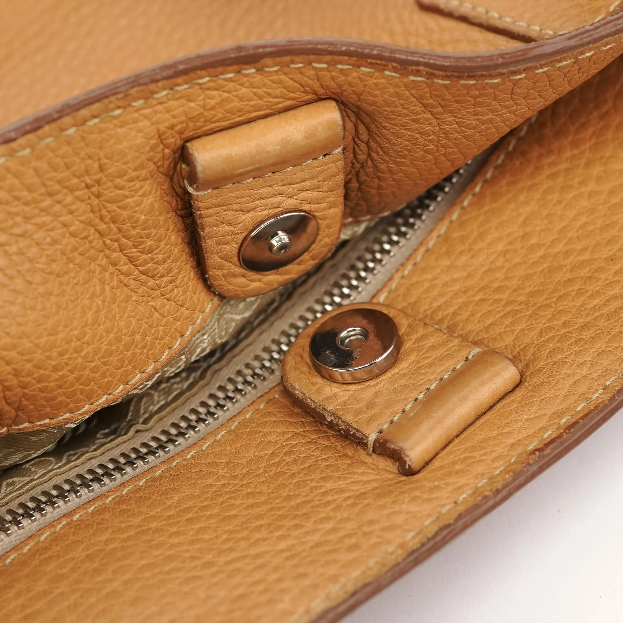 Beige Pebbled Leather Tote Bag