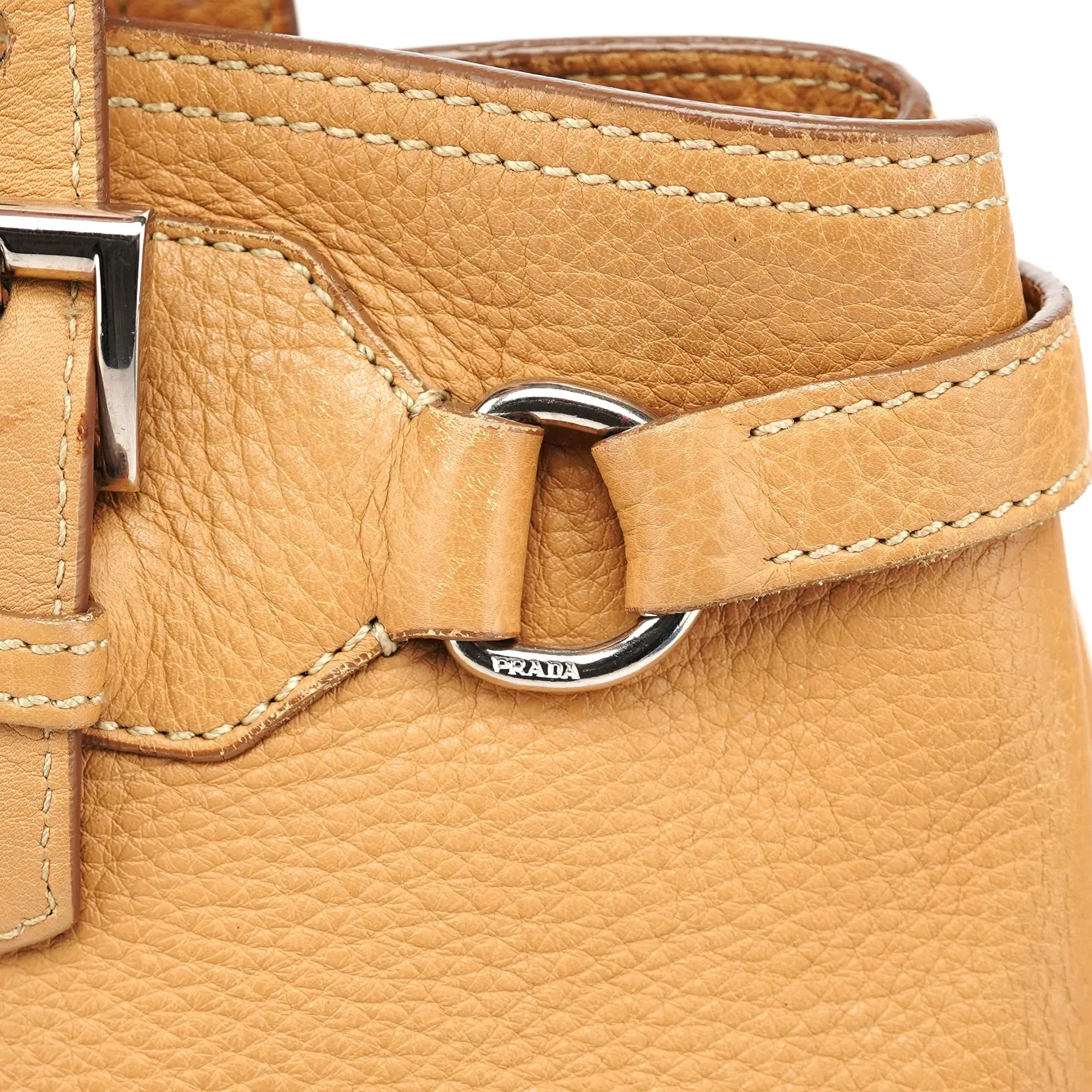 Beige Pebbled Leather Tote Bag